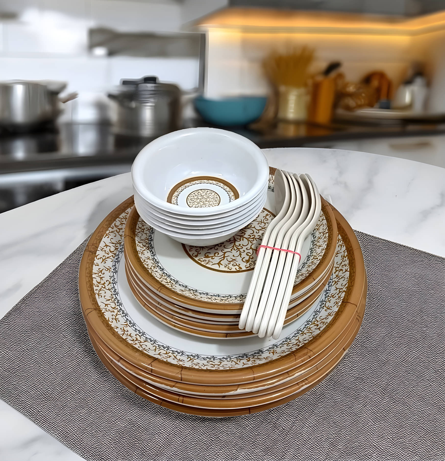 Inpro Lightweight and everyday use Printed Melamine Dinner Set ( Pack of 24 ) Multicolor Inpro Lightweight and everyday use Printed Melamine Dinner Set ( Pack of 24 ) Multicolor