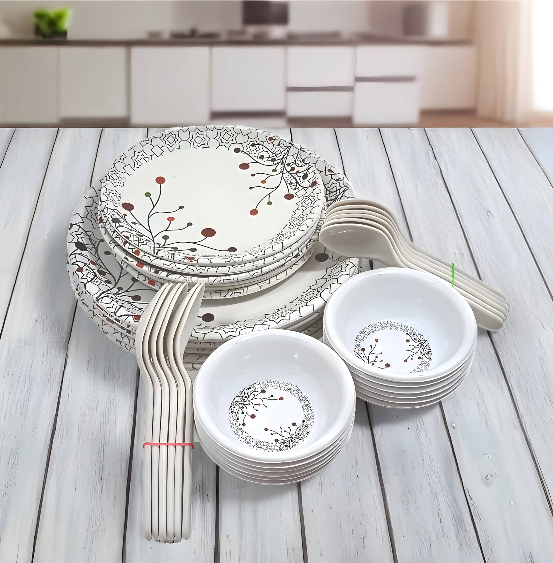     			Inpro Stackable design Printed Melamine Dinner Set ( Pack of 36 ) Multicolor