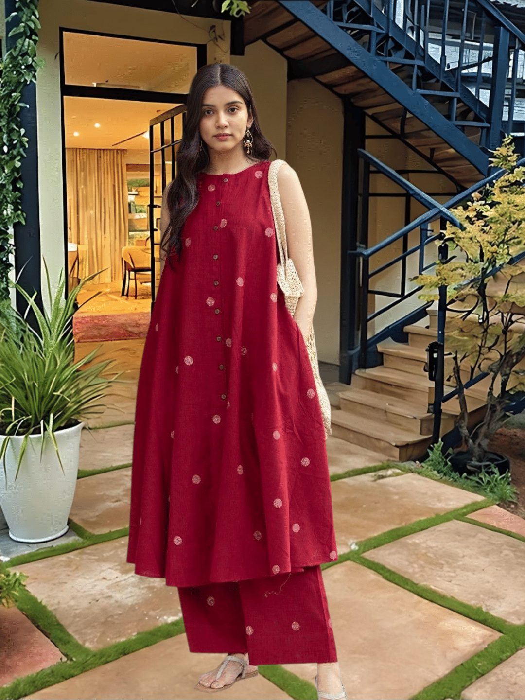     			Jinal Creation Women Rayon Self Design A-line Kurti With Pants ( Maroon )
