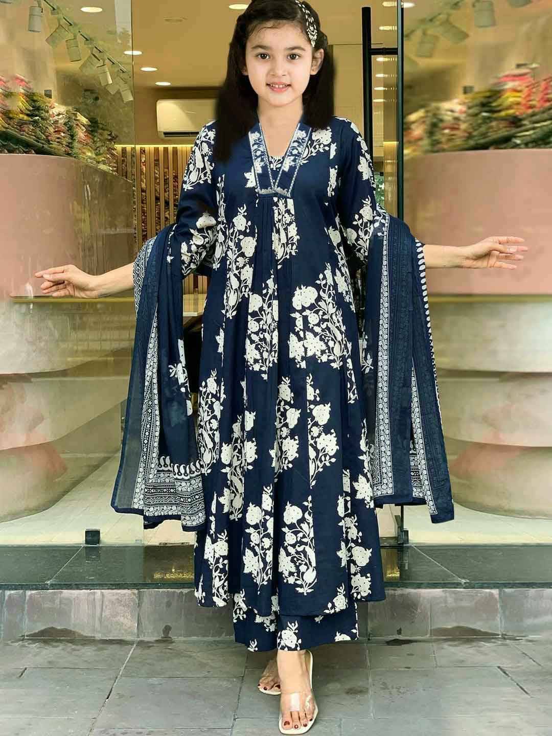     			KV Fashion Girls Rayon Kurti with Pants ( Pack of 1 , Navy )