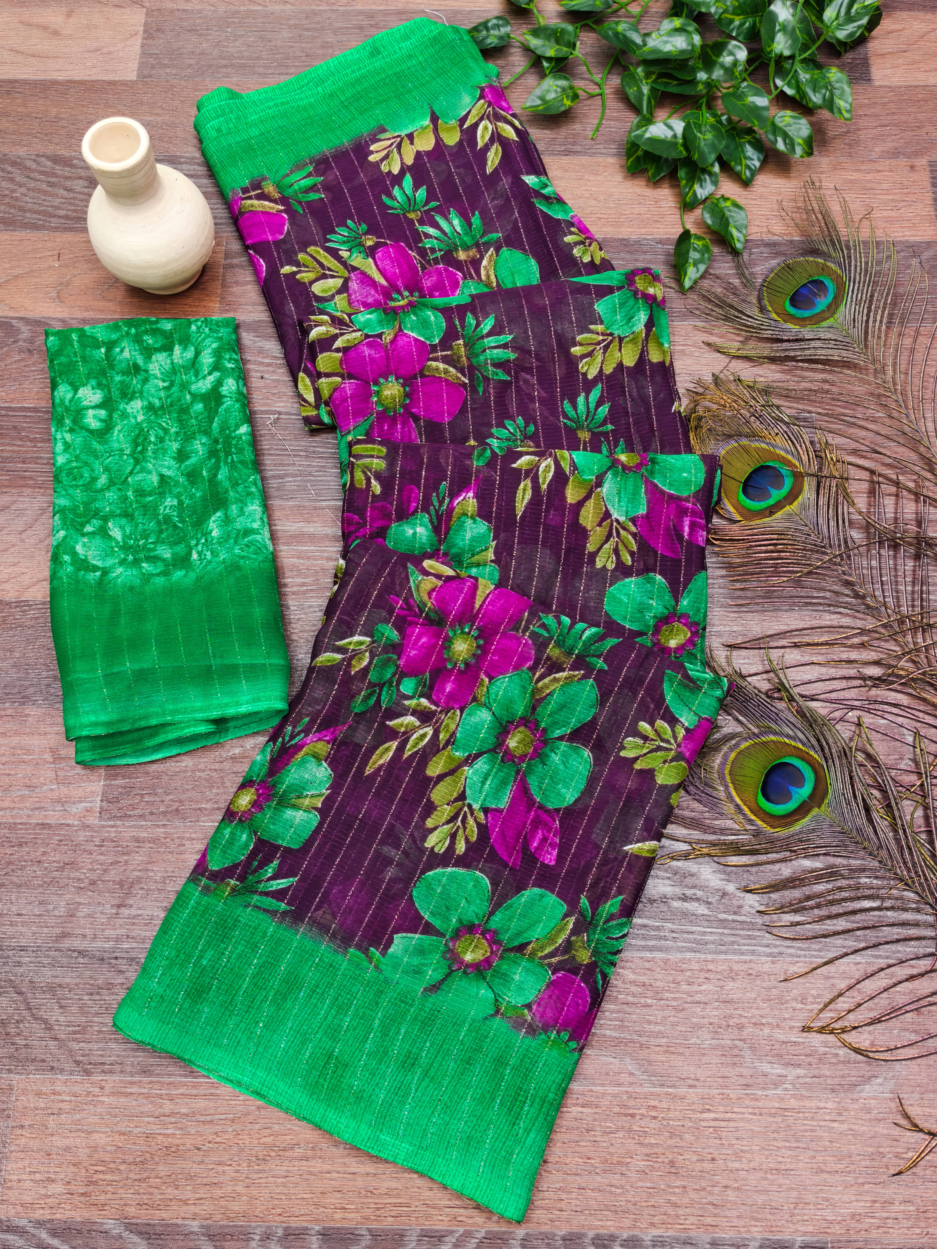     			Kashvi Sarees Georgette Printed Kasavu Saree With Unstitched Blouse Piece ( GREEN )