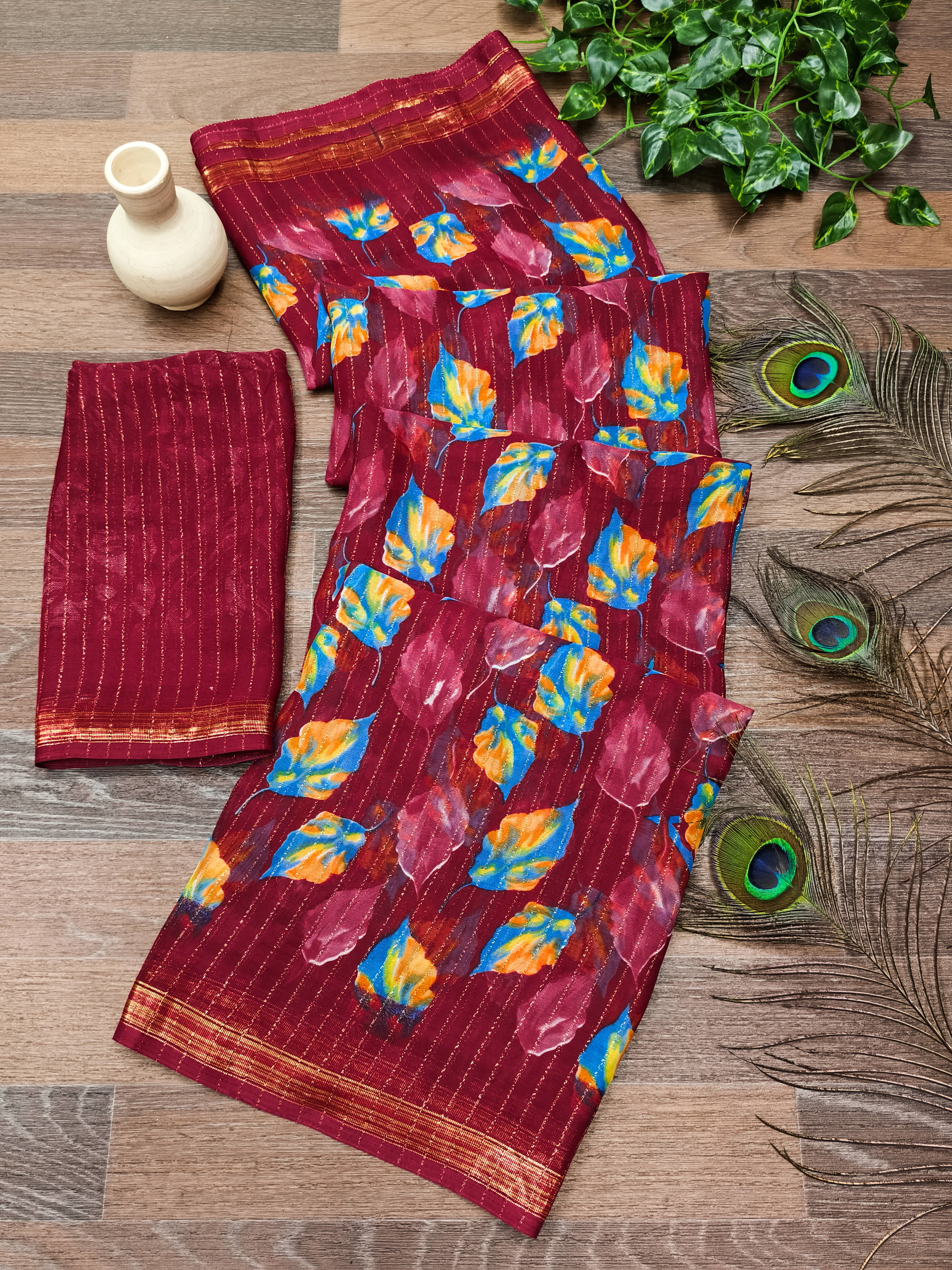     			Kashvi Sarees Georgette Printed Kasavu Saree With Unstitched Blouse Piece ( RED )