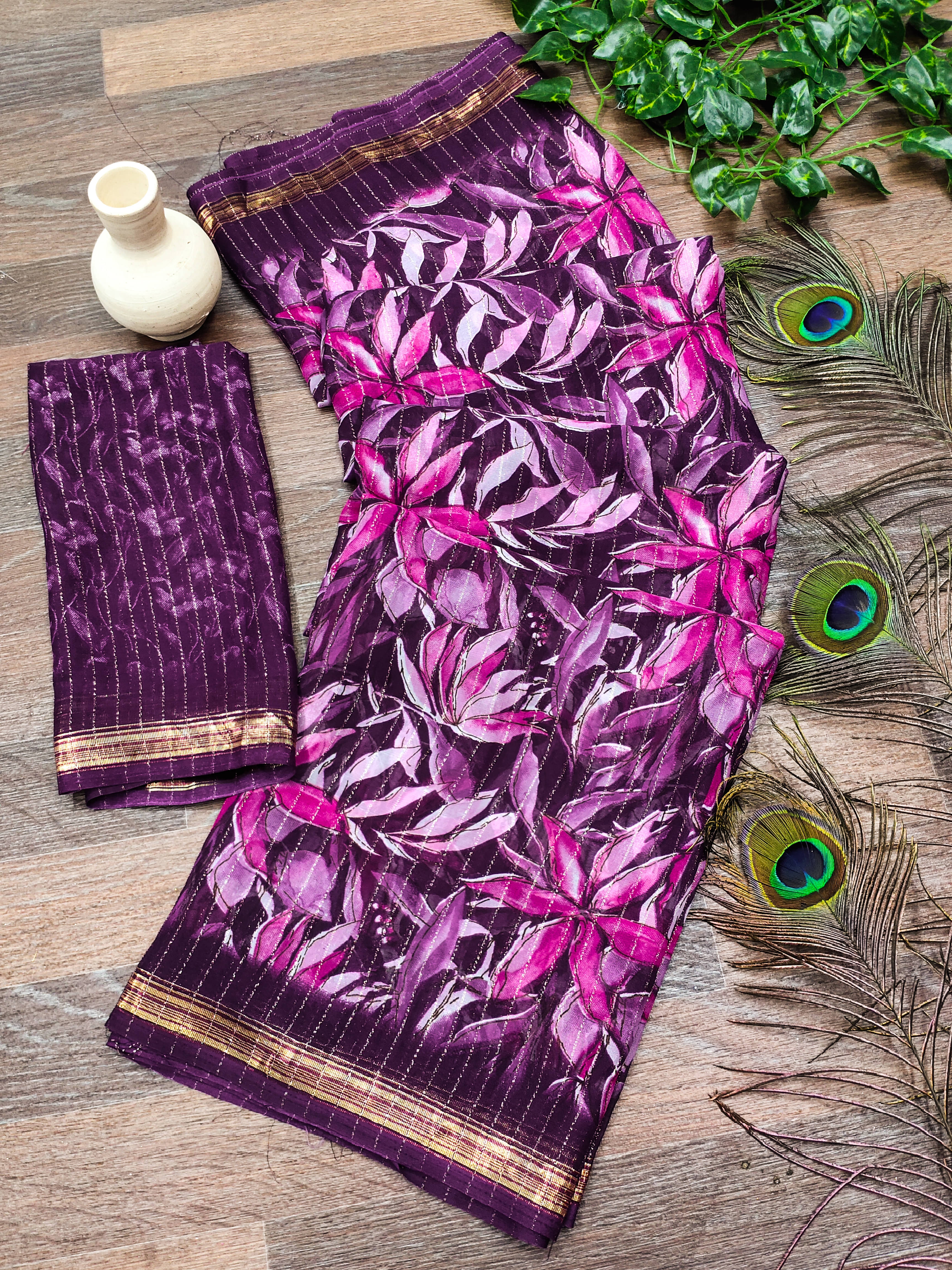     			Kashvi Sarees Georgette Printed Kasavu Saree With Unstitched Blouse Piece ( WINE )