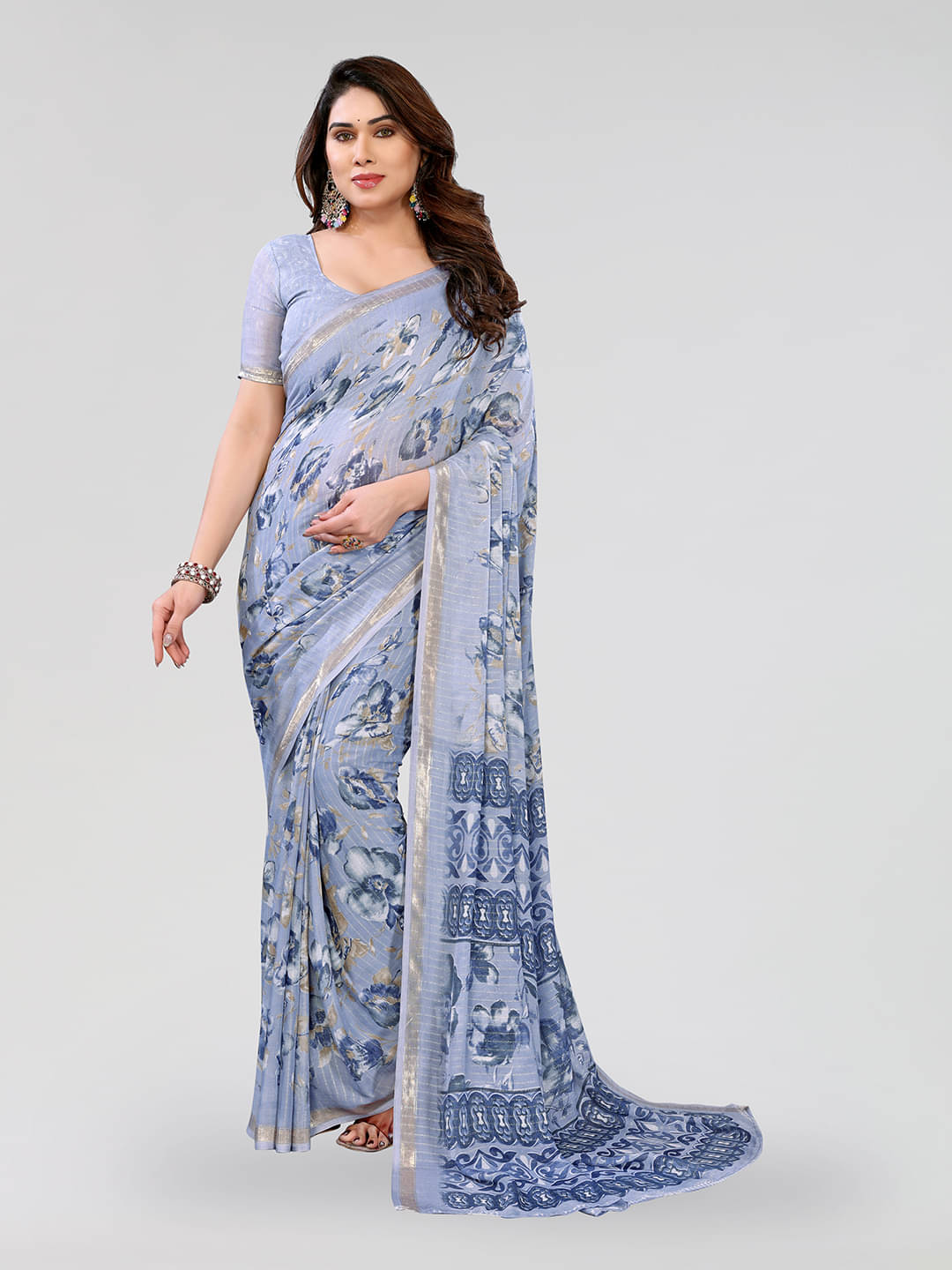 Kashvi Sarees Georgette Printed Kasavu Saree With Unstitched Blouse Piece ( BLUE )     			Kashvi Sarees Georgette Printed Kasavu Saree With Unstitched Blouse Piece ( BLUE )