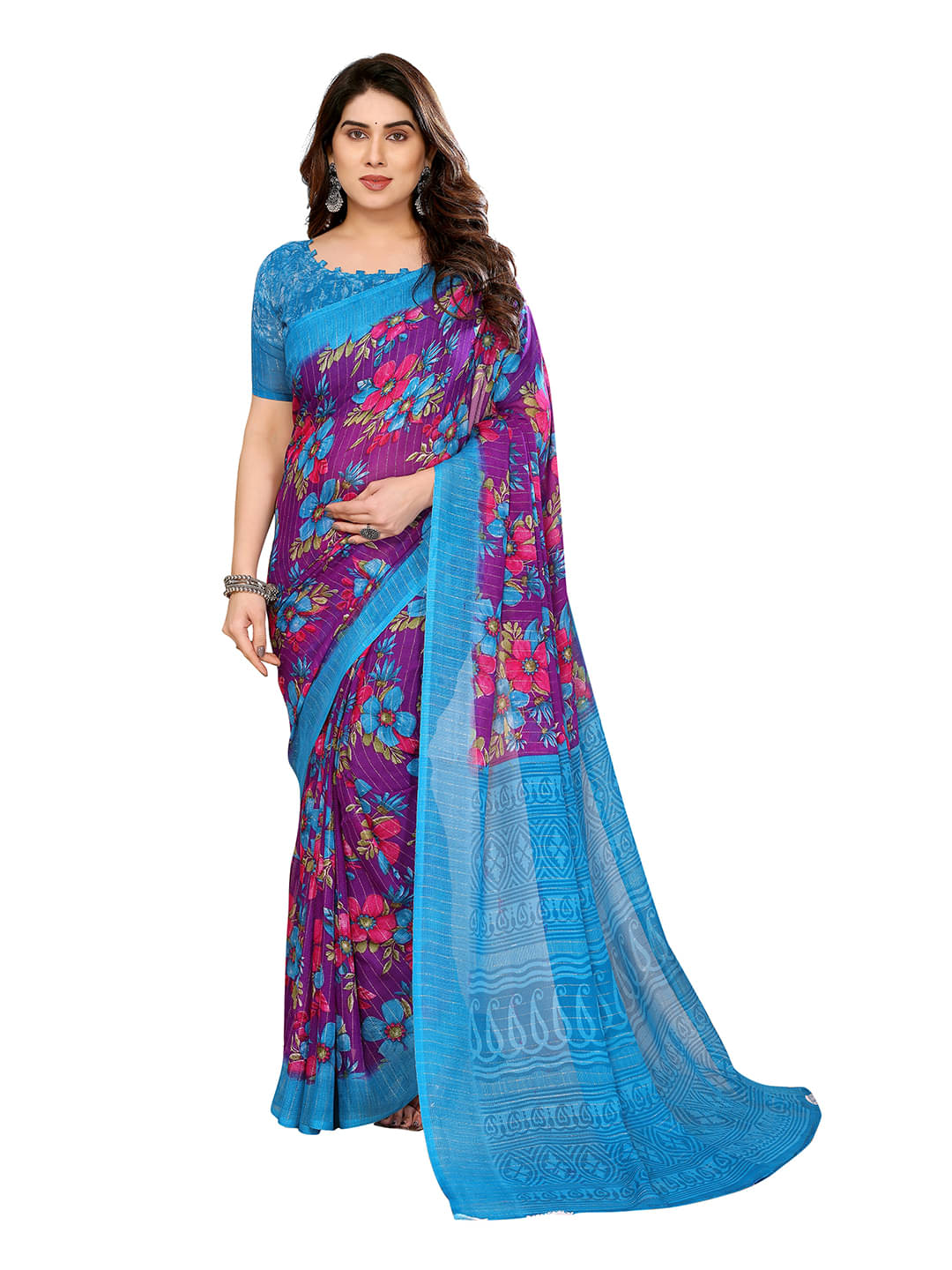 Kashvi Sarees Georgette Printed Kasavu Saree With Unstitched Blouse Piece ( BLUE )     			Kashvi Sarees Georgette Printed Kasavu Saree With Unstitched Blouse Piece ( BLUE )