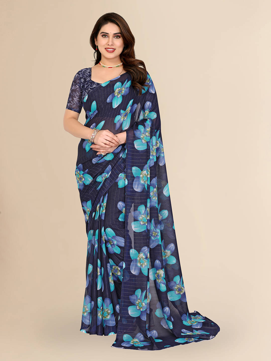Kashvi Sarees Georgette Printed Kasavu Saree With Unstitched Blouse Piece ( BLUE )     			Kashvi Sarees Georgette Printed Kasavu Saree With Unstitched Blouse Piece ( BLUE )