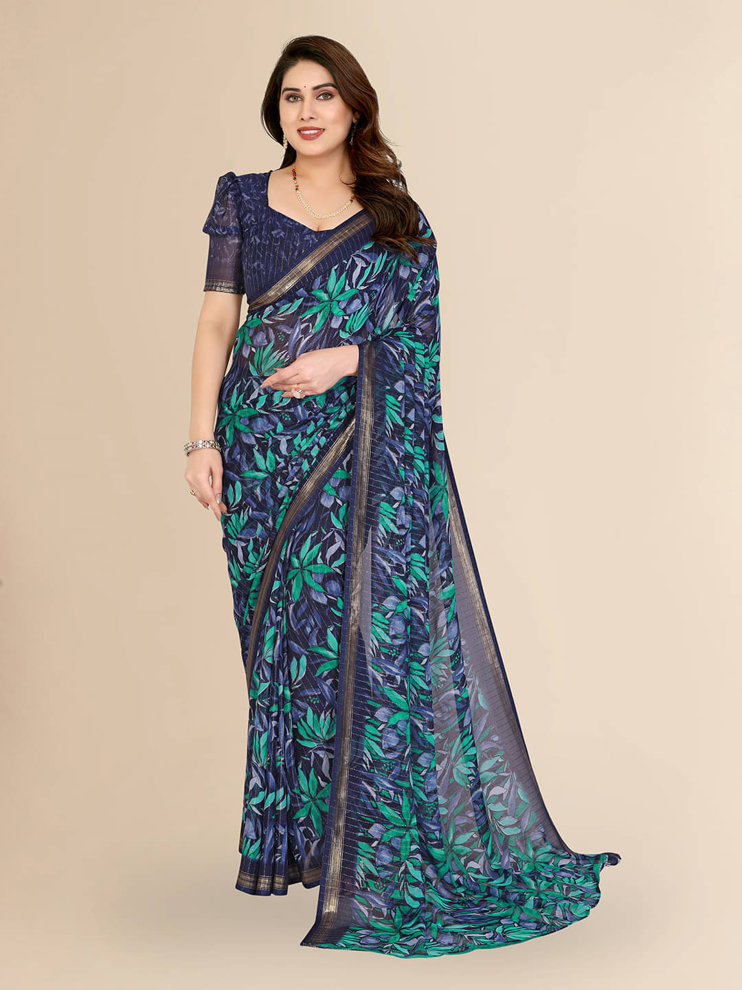 Kashvi Sarees Georgette Printed Kasavu Saree With Unstitched Blouse Piece ( BLUE )     			Kashvi Sarees Georgette Printed Kasavu Saree With Unstitched Blouse Piece ( BLUE )