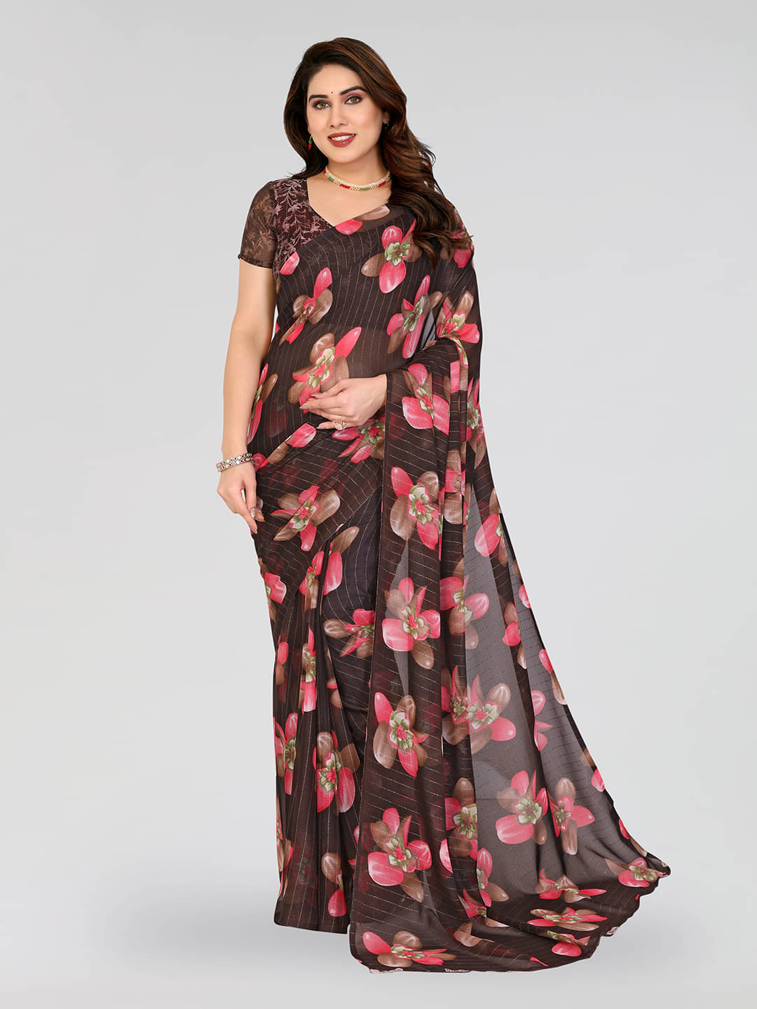 Kashvi Sarees Georgette Printed Kasavu Saree With Unstitched Blouse Piece ( BROWN ) Kashvi Sarees Georgette Printed Kasavu Saree With Unstitched Blouse Piece ( BROWN )