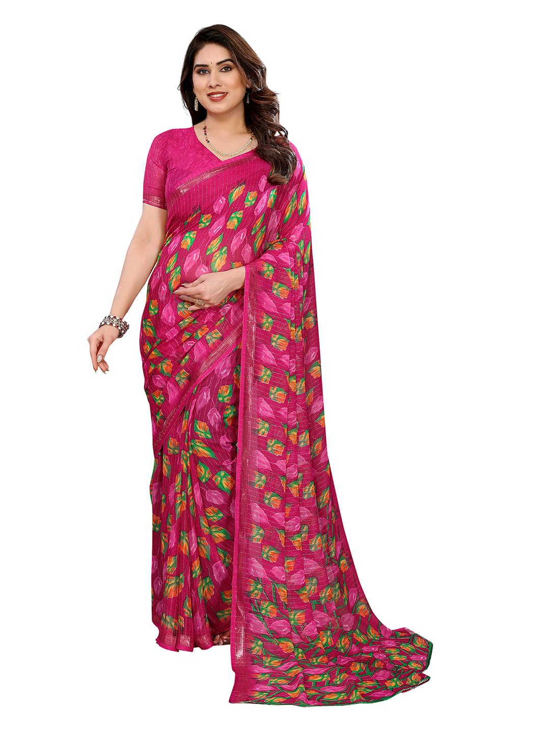 Kashvi Sarees Georgette Printed Kasavu Saree With Unstitched Blouse Piece ( PINK )     			Kashvi Sarees Georgette Printed Kasavu Saree With Unstitched Blouse Piece ( PINK )