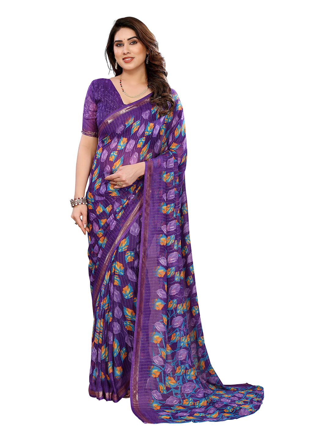 Kashvi Sarees Georgette Printed Kasavu Saree With Unstitched Blouse Piece ( PURPLE ) Kashvi Sarees Georgette Printed Kasavu Saree With Unstitched Blouse Piece ( PURPLE )