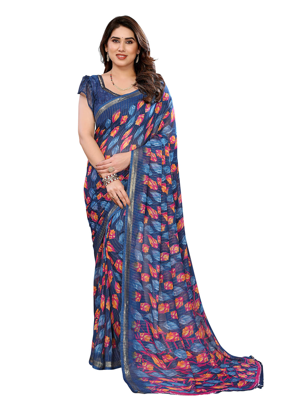 Kashvi Sarees Georgette Printed Kasavu Saree With Unstitched Blouse Piece ( BLUE ) Kashvi Sarees Georgette Printed Kasavu Saree With Unstitched Blouse Piece ( BLUE )