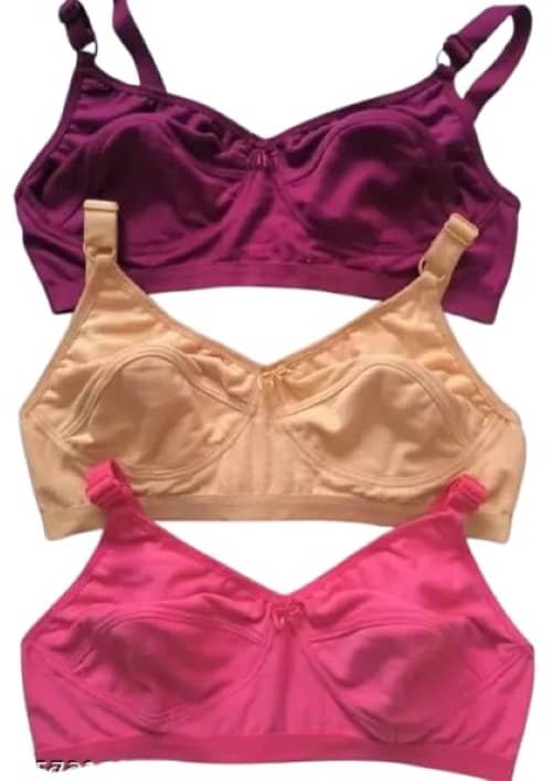 Kiran Enterprises Pack of 3 Cotton Non Padded Everyday Bra For Women ( Multicolor )
