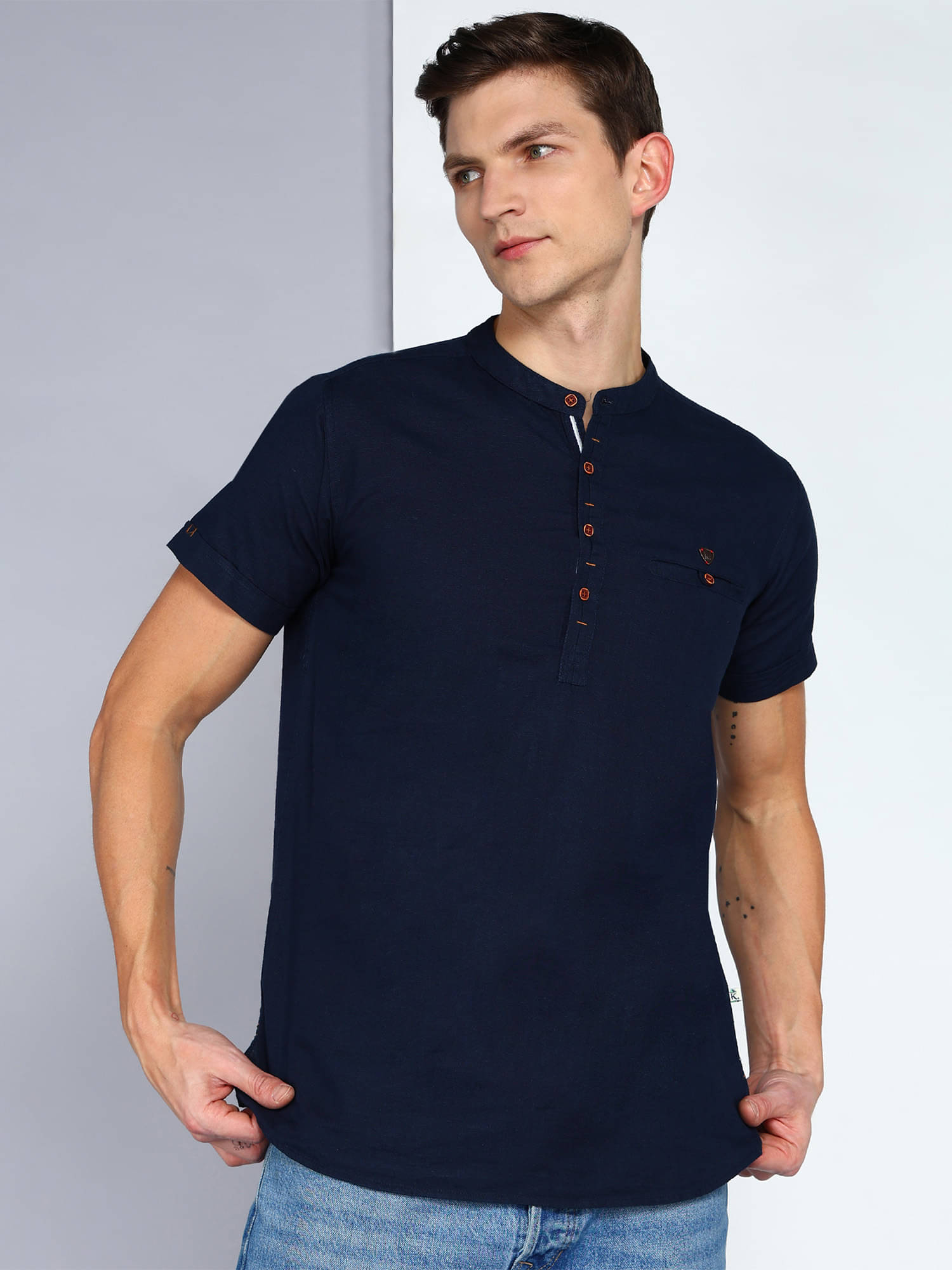     			Kuons Avenue Dark Indigo Linen Men's Regular Kurta ( Pack of 1 )