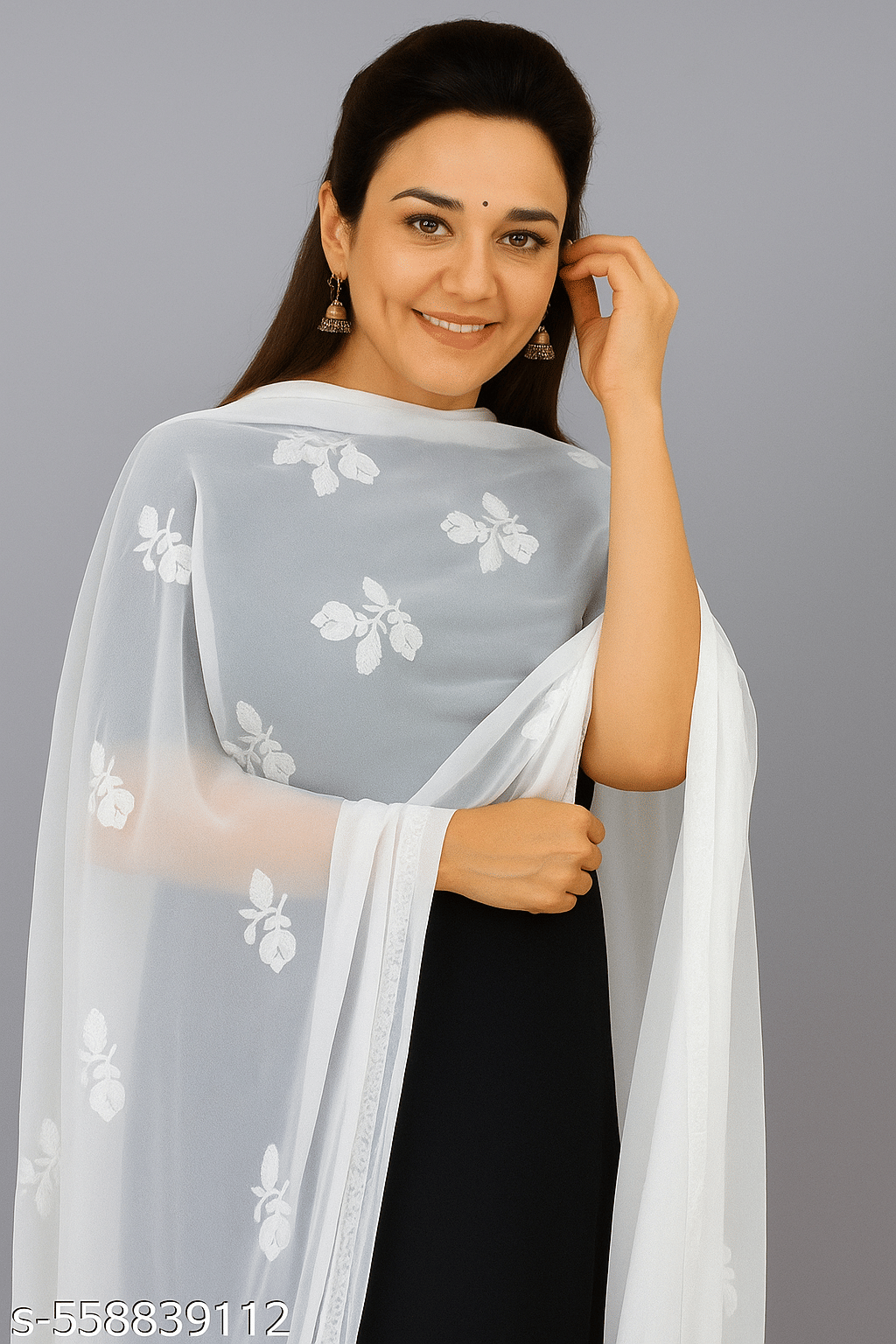     			LUXELOOM Chiffon Women Dupatta ( Black , Pack of 1 )