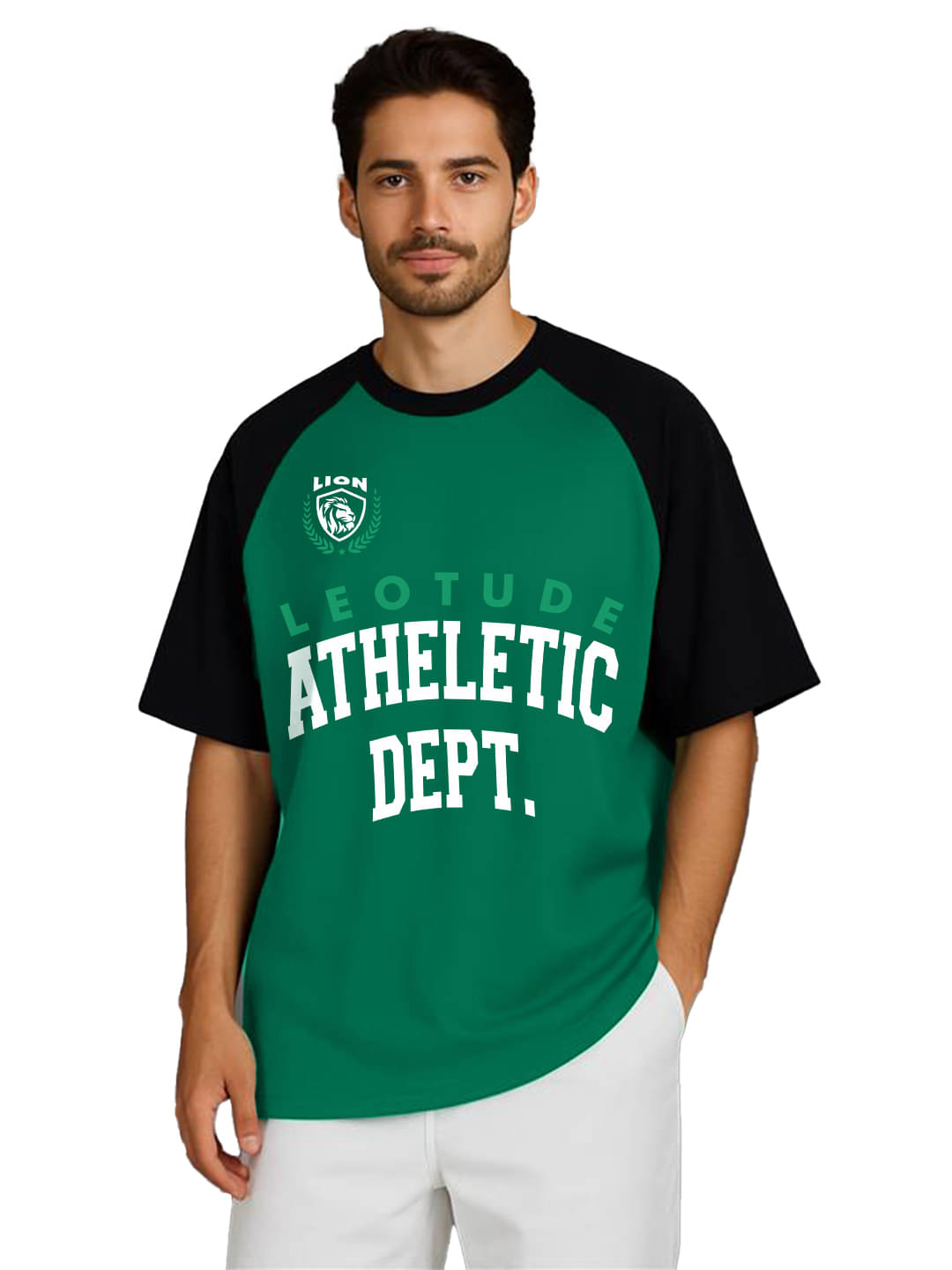     			Leotude Men Cotton Blend Oversized Fit Printed T-Shirt ( Green )