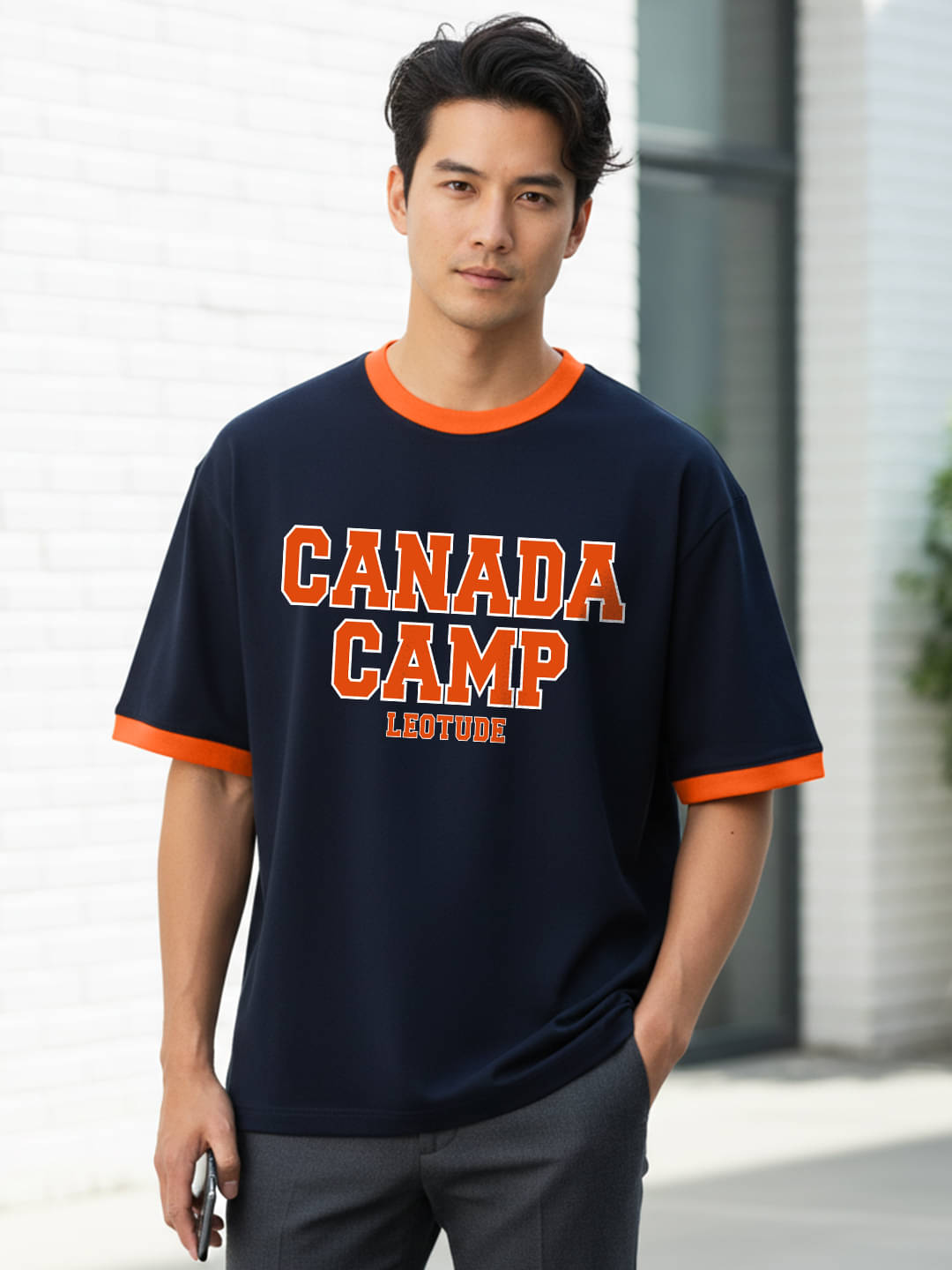 Leotude Men Cotton Blend Oversized Fit Printed T-Shirt ( Navy ) Leotude Men Cotton Blend Oversized Fit Printed T-Shirt ( Navy )