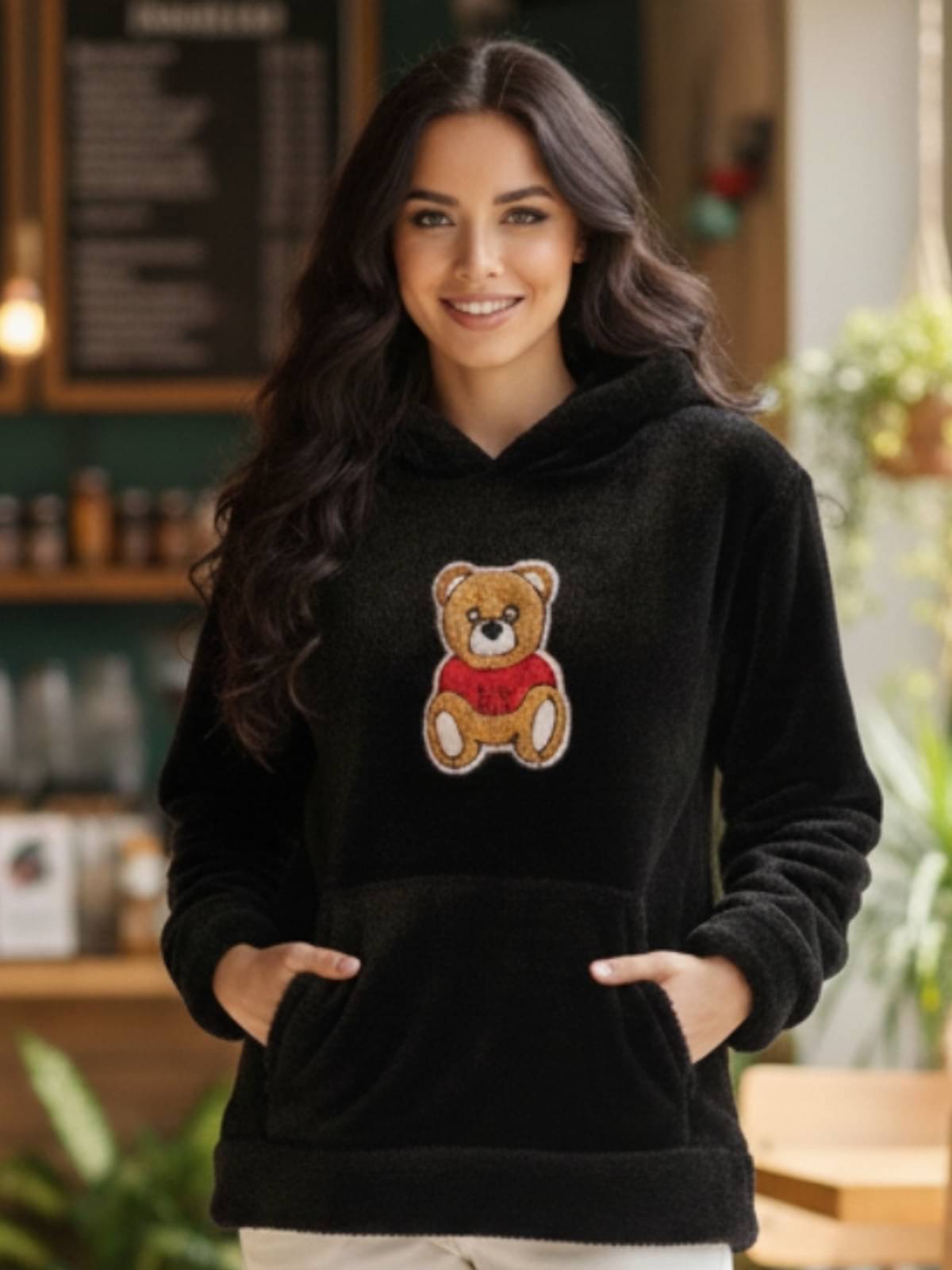     			Looks United Fleece Women's Hooded Sweatshirt ( Black )