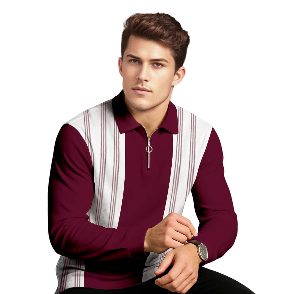MYEONN Men Cotton Blend Regular Fit Striped Polo T Shirt ( Maroon ) MYEONN Men Cotton Blend Regular Fit Striped Polo T Shirt ( Maroon )