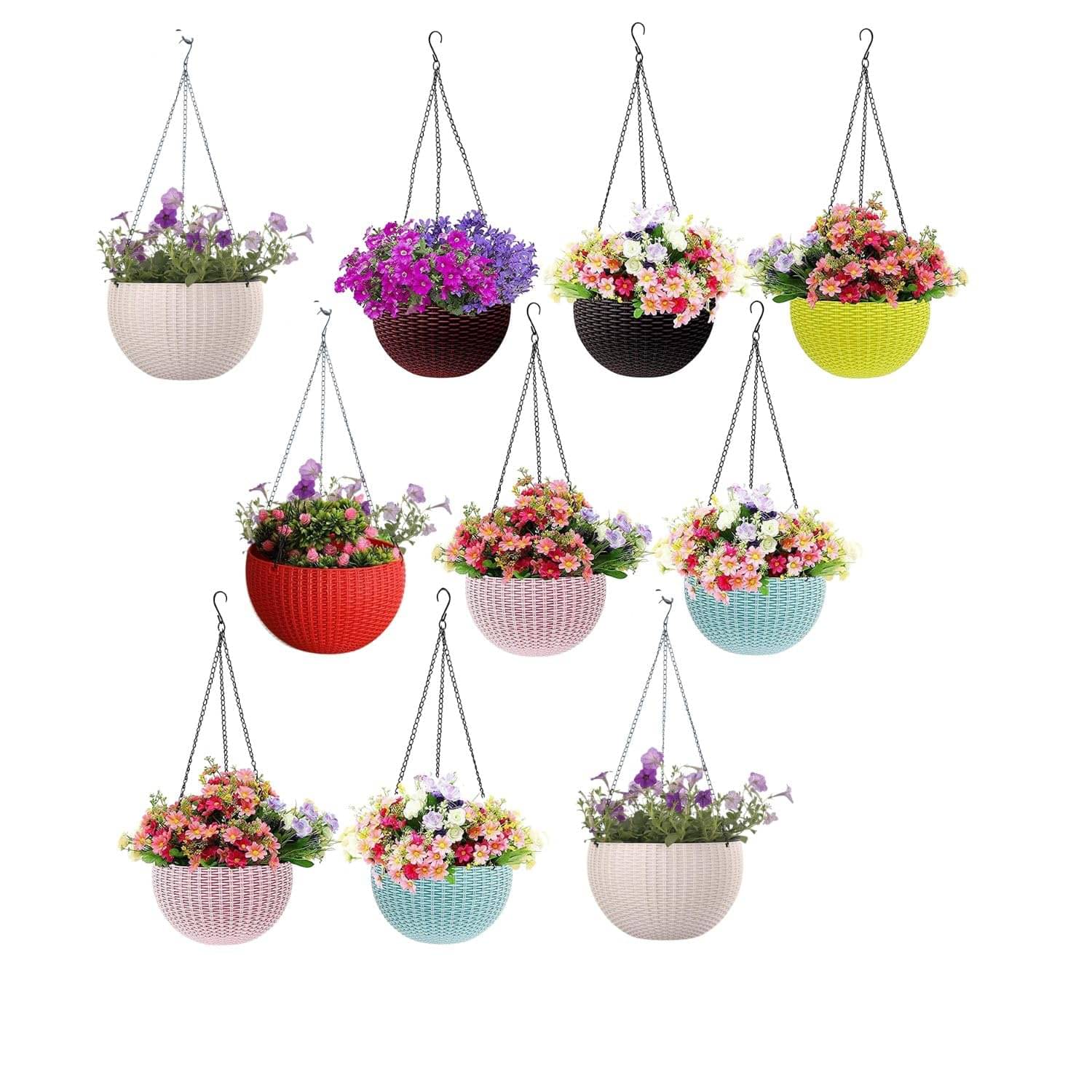     			Multicolour Hanging Pots, 7.1 Inch Diameter, 4.8 Inch Height, 3 mm Thickness, 13 Inch Chain, 10 Pieces Visit the Go Hooked Store