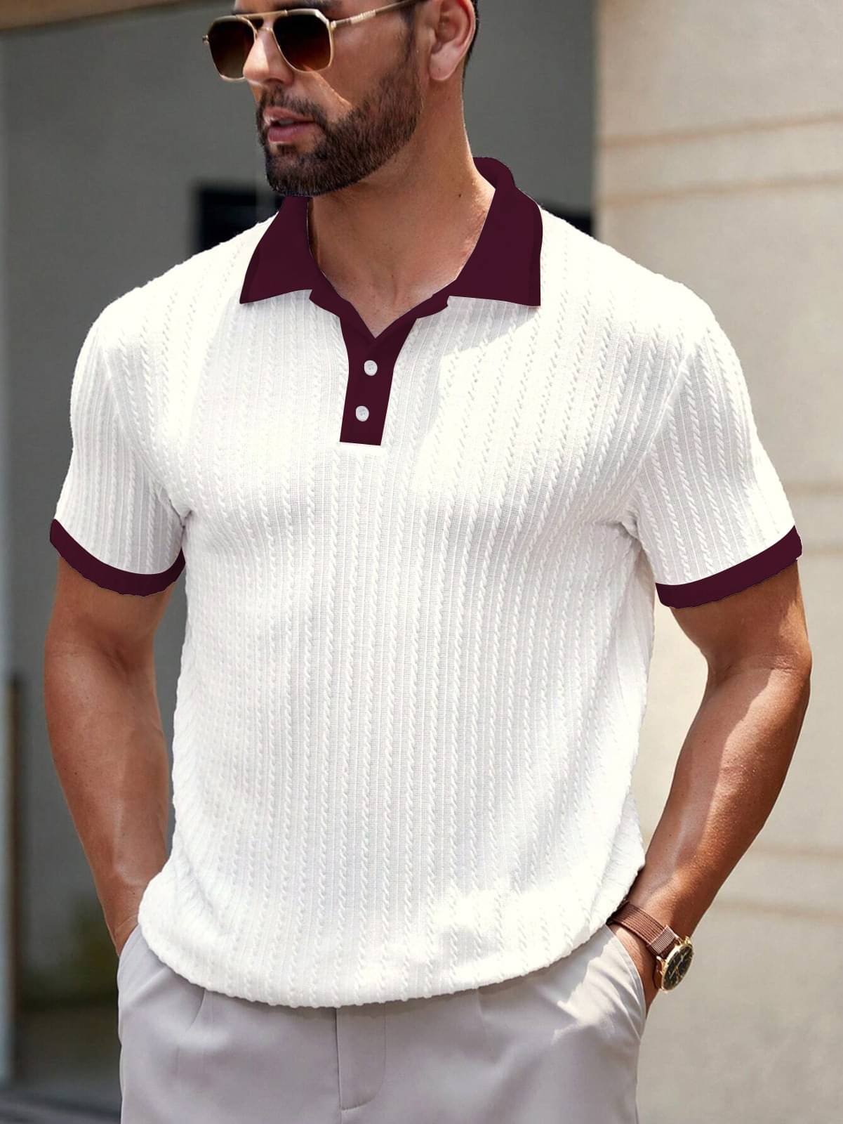    			NORTEX Men Woollen Regular Fit Popcorn Textured Polo T Shirt ( Maroon )