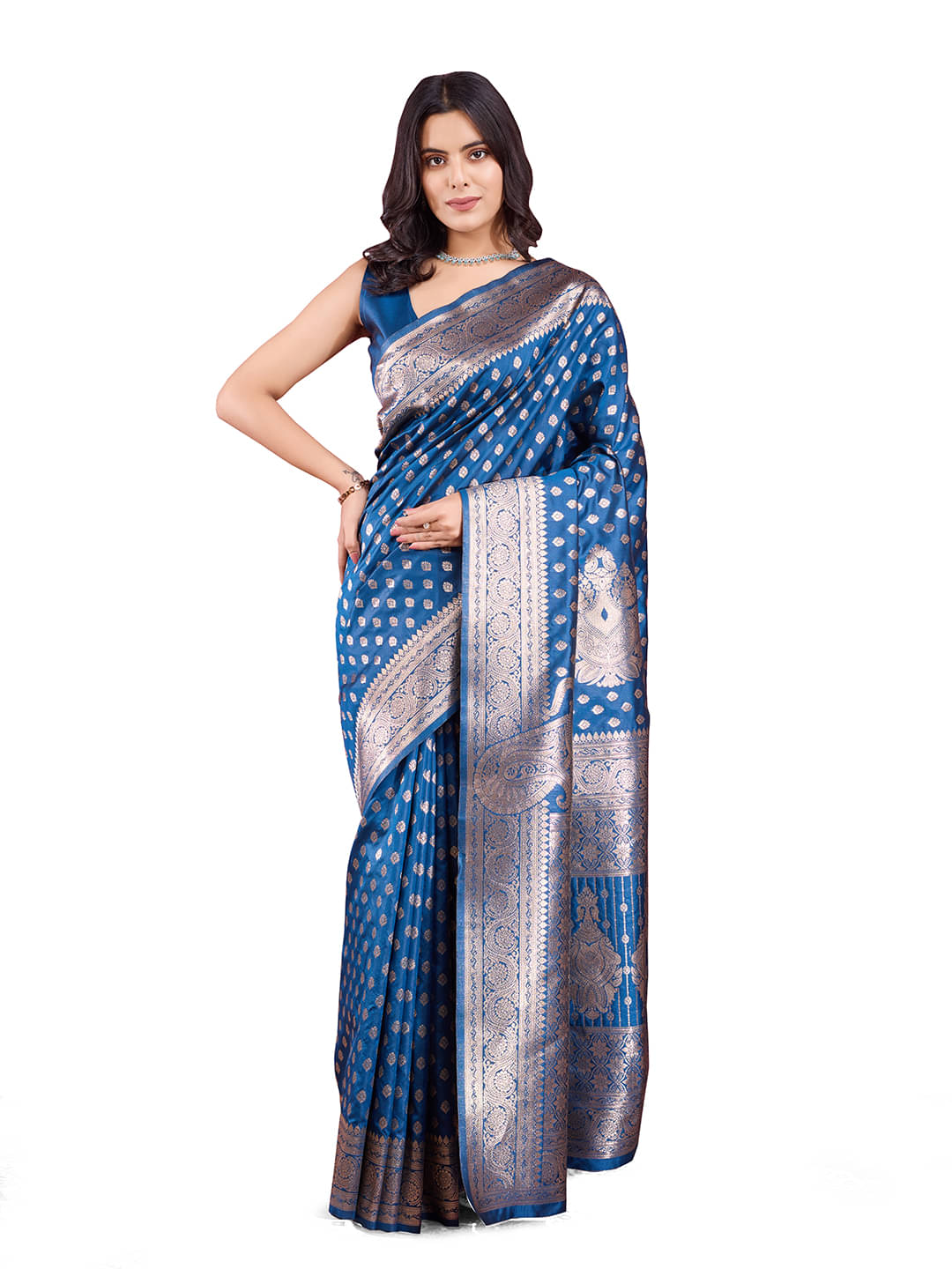     			Nil Madhav Art Art Silk Embellished Banarasi saree With Unstitched Blouse Piece ( Aqua Blue )