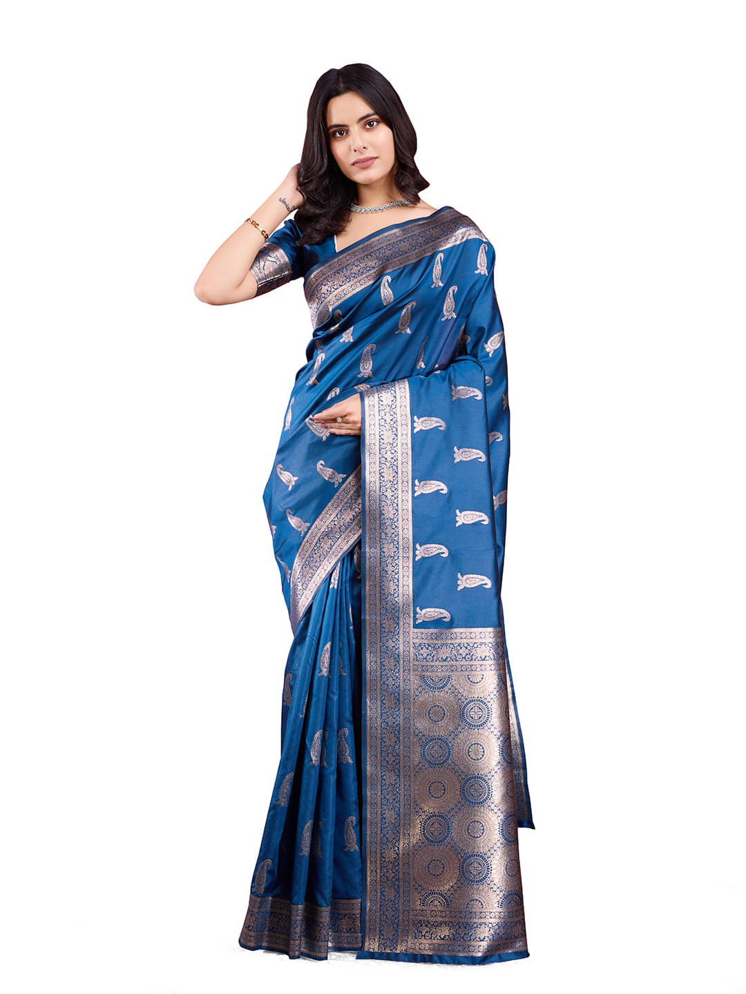     			Nil Madhav Art Art Silk Embellished Banarasi saree With Unstitched Blouse Piece ( Aqua Blue )
