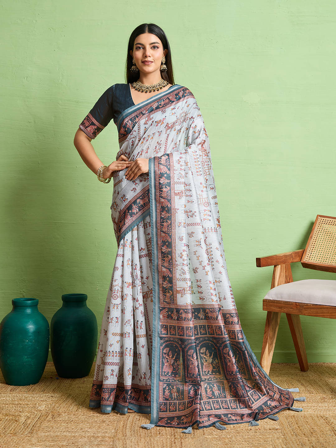 Nil Madhav Art Cotton Printed Banarasi saree With Unstitched Blouse Piece ( Grey ) Nil Madhav Art Cotton Printed Banarasi saree With Unstitched Blouse Piece ( Grey )