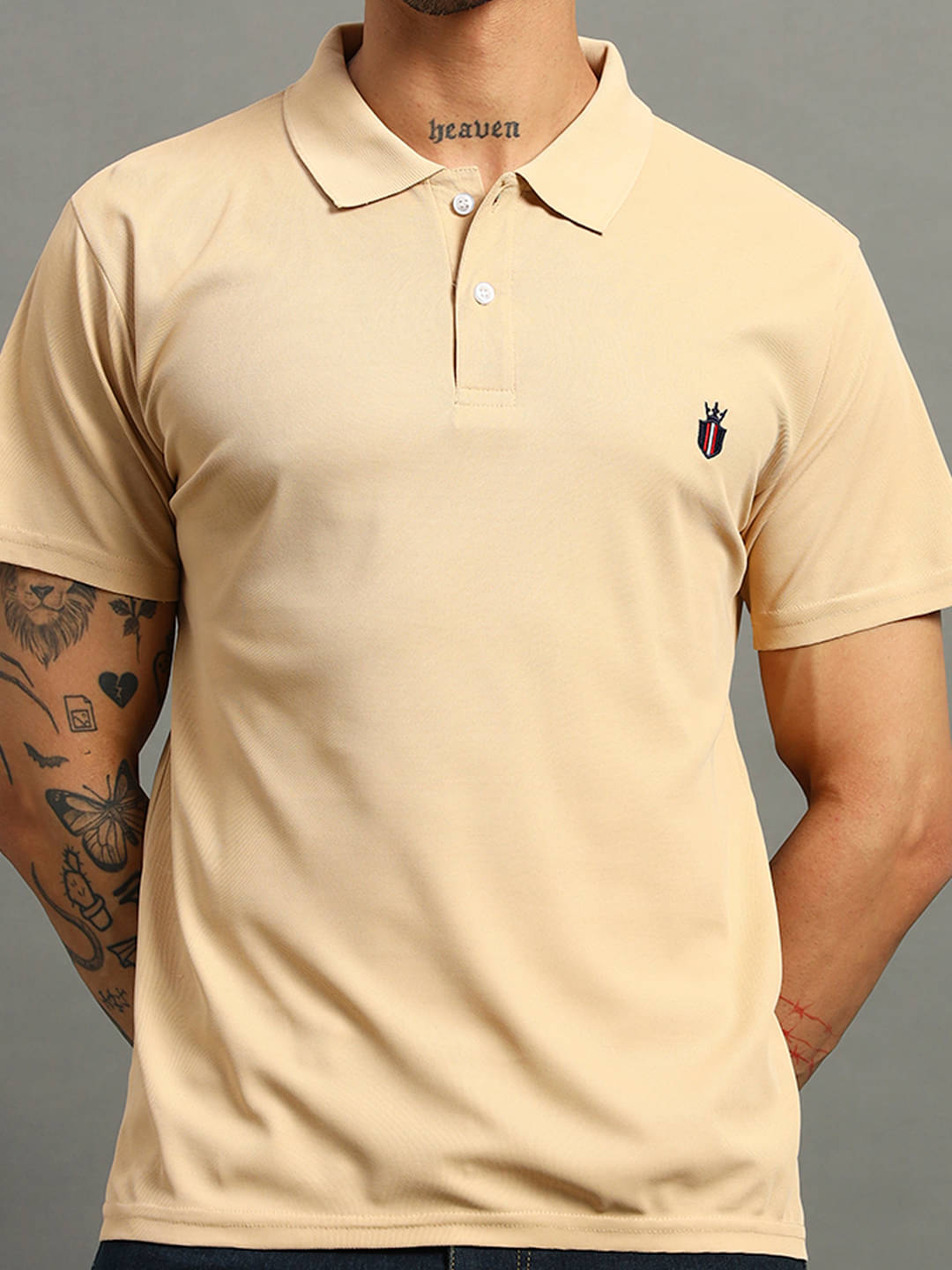    			Nins Moda Men Cotton Blend Regular Fit Solid Polo T Shirt ( Beige )