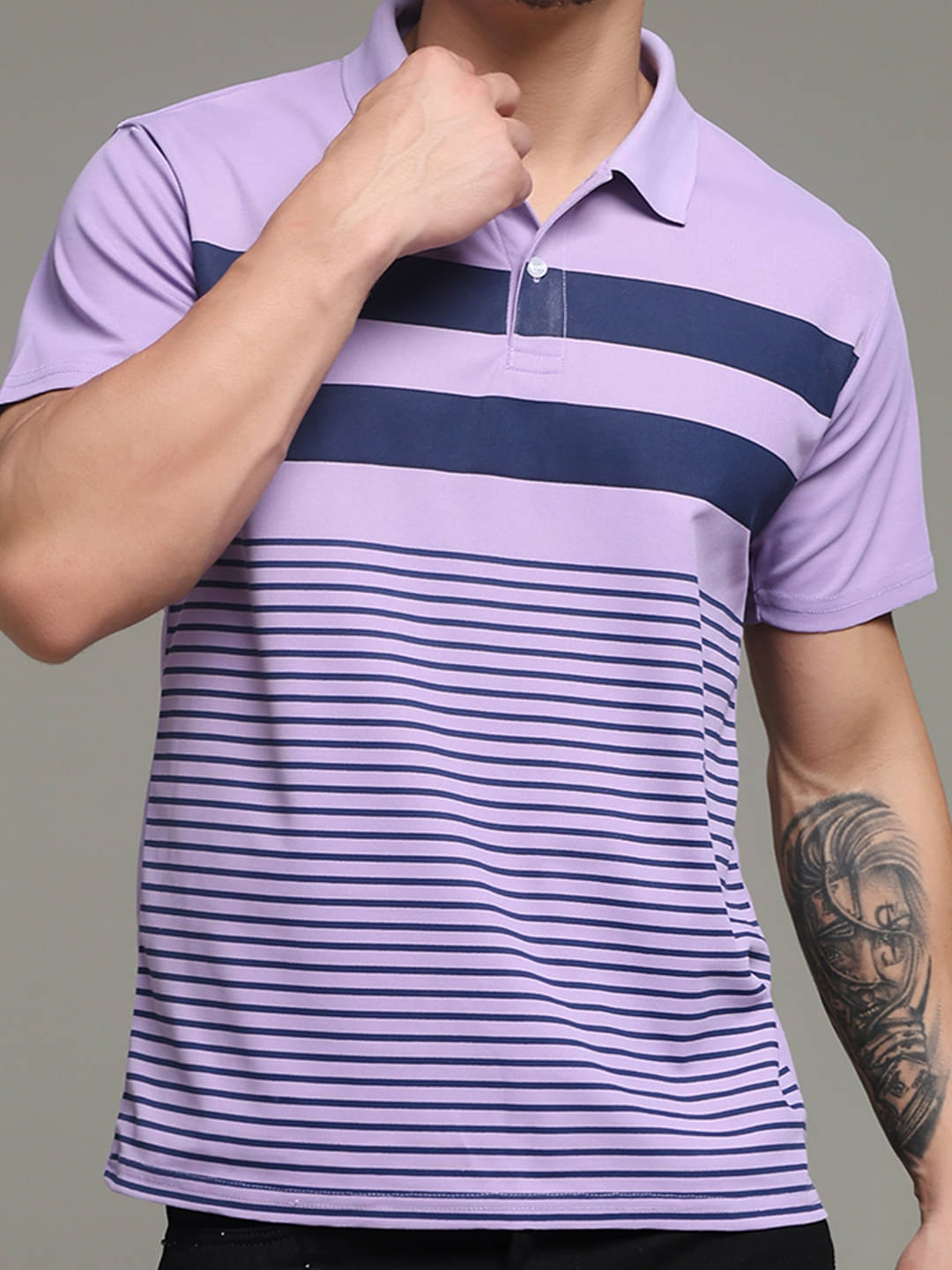     			Nins Moda Men Cotton Blend Regular Fit Printed Polo T Shirt ( Lavender )
