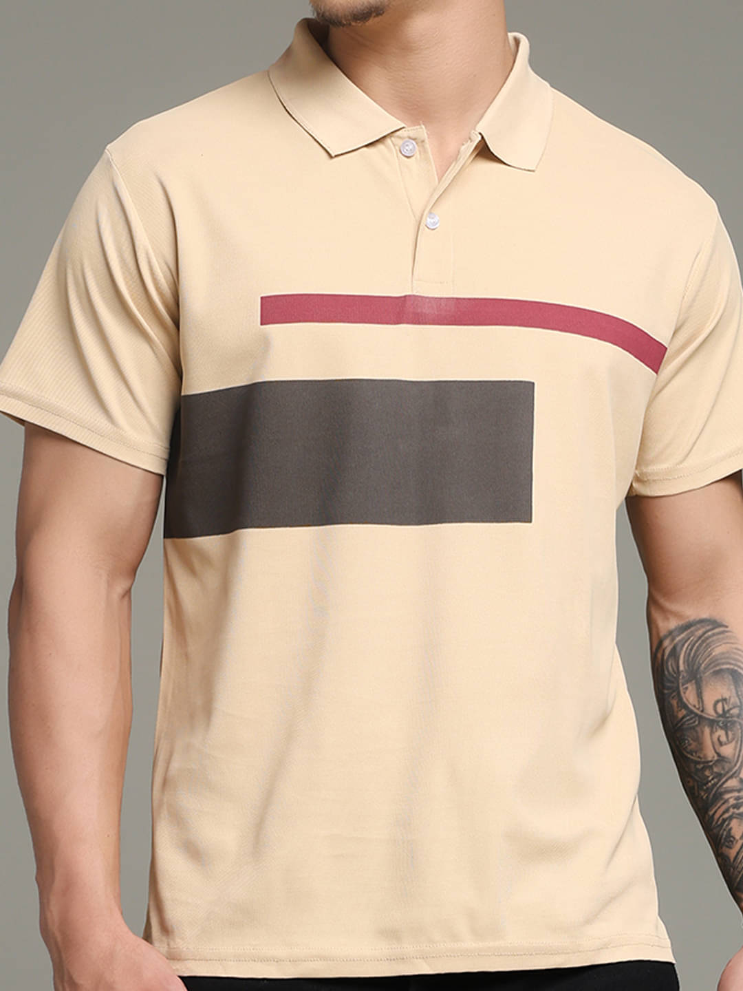     			Nins Moda Men Cotton Blend Regular Fit Printed Polo T Shirt ( Beige )