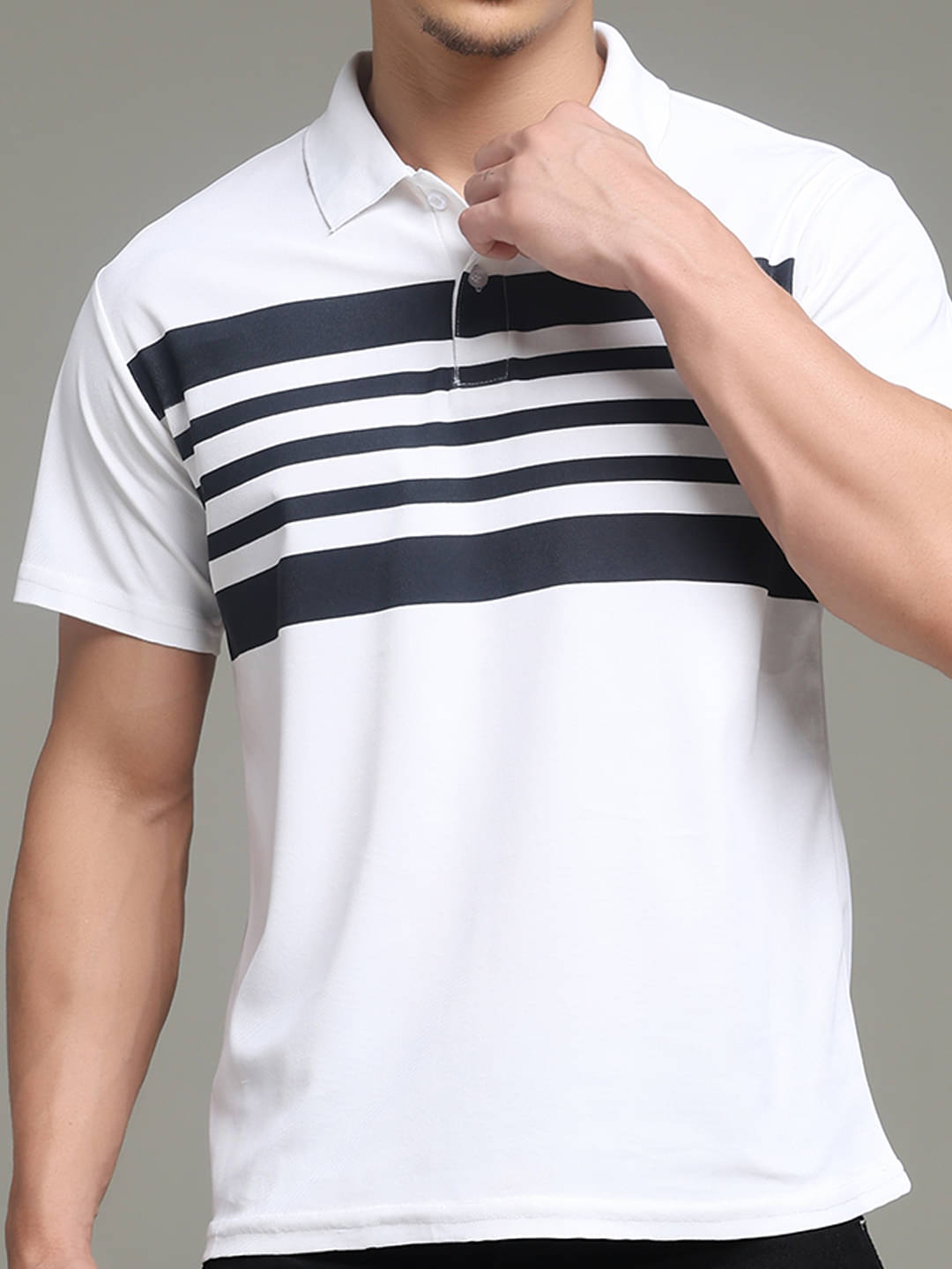     			Nins Moda Men Cotton Blend Regular Fit Printed Polo T Shirt ( White )