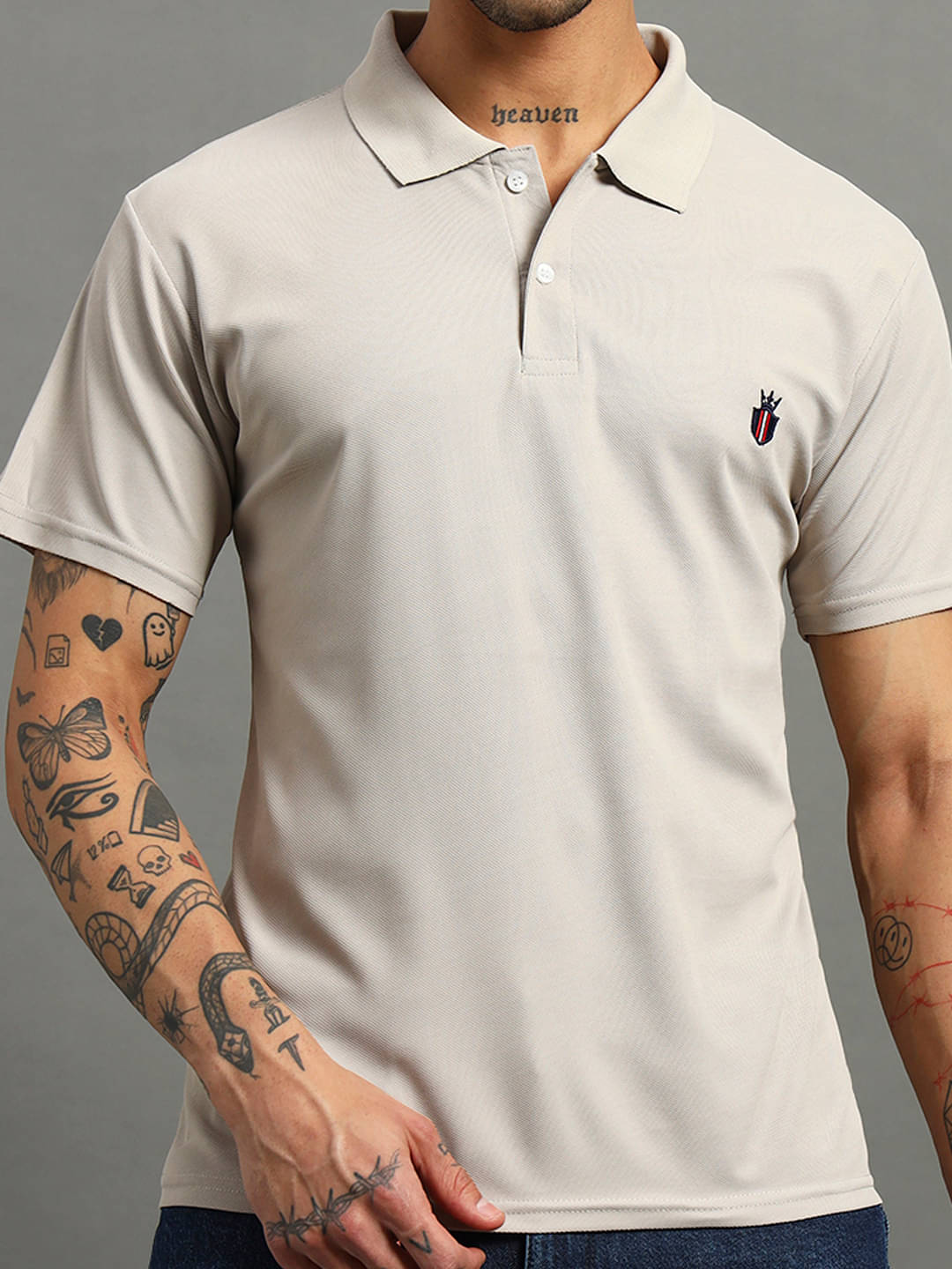     			Nins Moda Men Cotton Blend Regular Fit Solid Polo T Shirt ( Grey )