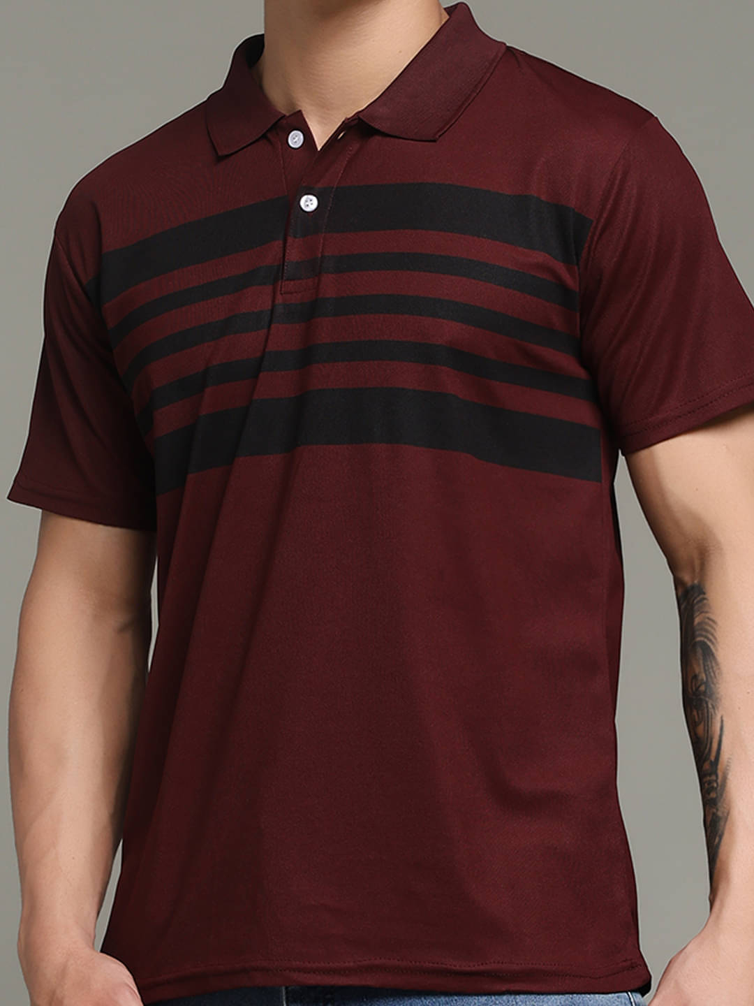     			Nins Moda Men Cotton Blend Regular Fit Printed Polo T Shirt ( Maroon )