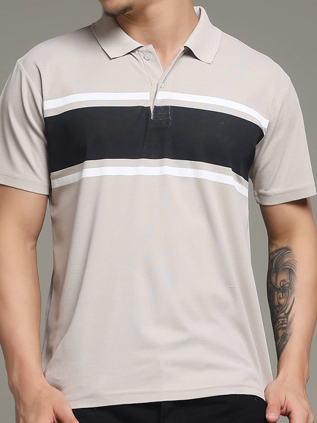 Nins Moda Men Cotton Blend Regular Fit Printed Polo T Shirt ( Grey )     			Nins Moda Men Cotton Blend Regular Fit Printed Polo T Shirt ( Grey )