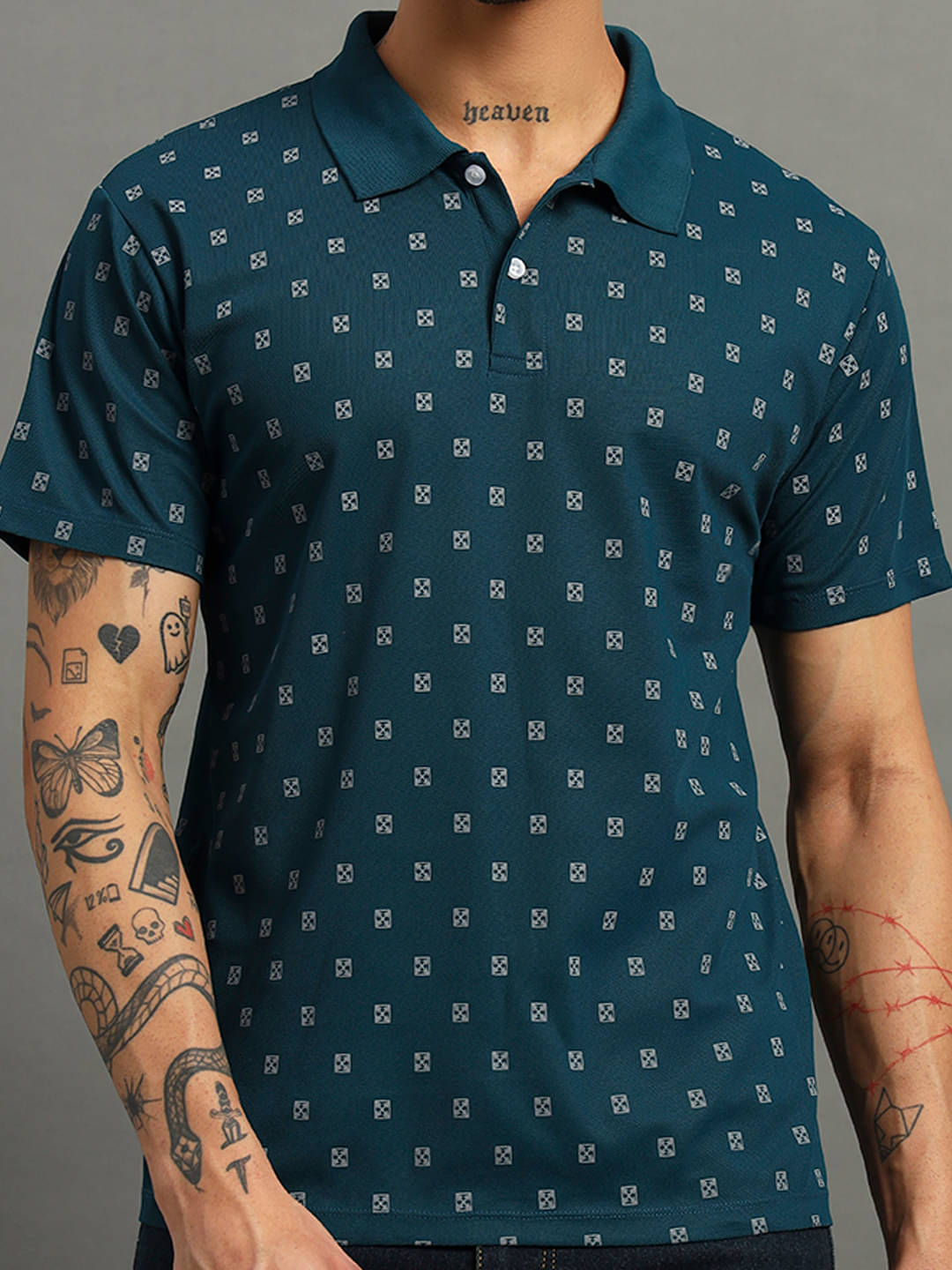     			Nins Moda Men Cotton Blend Regular Fit Printed Polo T Shirt ( Teal Blue )