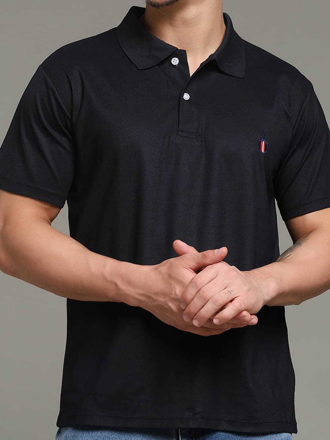     			Nins Moda Men Cotton Blend Regular Fit Solid Polo T Shirt ( Black )