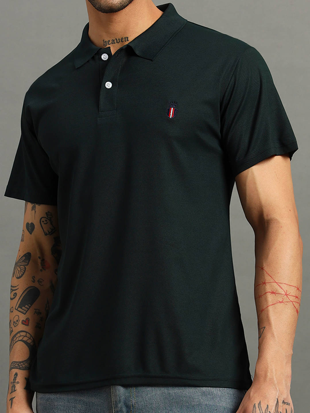     			Nins Moda Men Cotton Blend Regular Fit Solid Polo T Shirt ( Green )