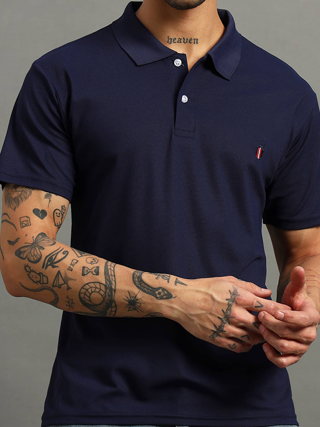 Nins Moda Men Cotton Blend Regular Fit Solid Polo T Shirt ( Navy Blue )     			Nins Moda Men Cotton Blend Regular Fit Solid Polo T Shirt ( Navy Blue )