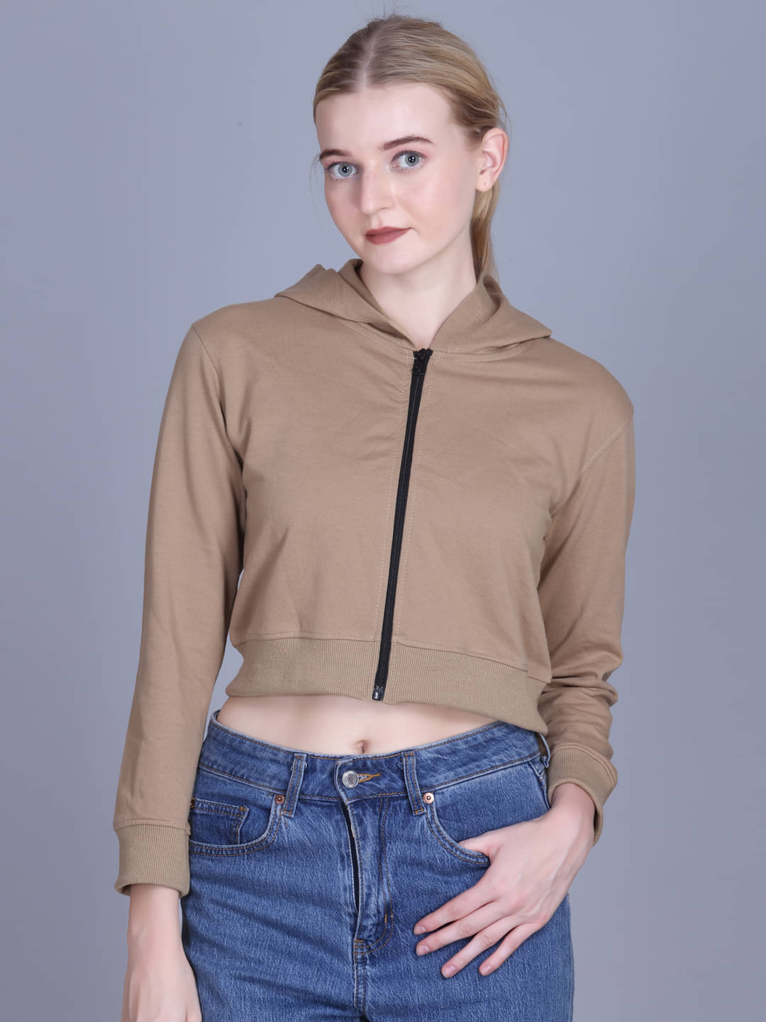     			OBAAN Women Cotton Blend Sweatshirt ( Beige )