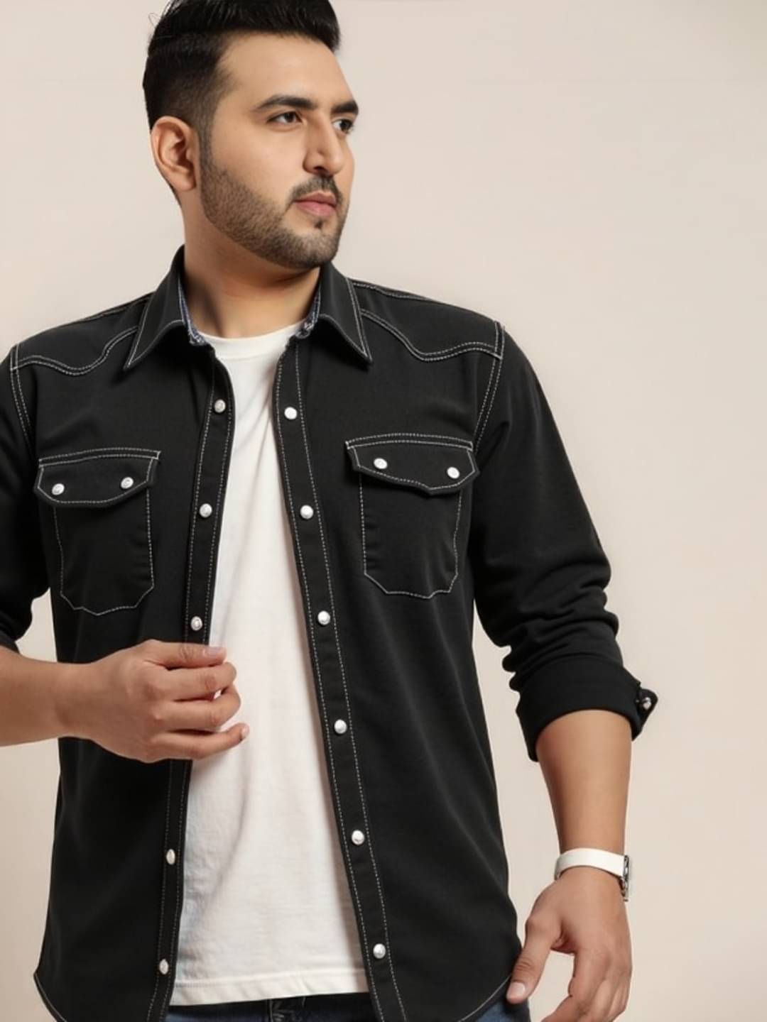 PLUS PARADISE Denim Regular Fit Solids Full Sleeves Men's Casual Shirt - Black ( Pack of 1 ) PLUS PARADISE Denim Regular Fit Solids Full Sleeves Men's Casual Shirt - Black ( Pack of 1 )