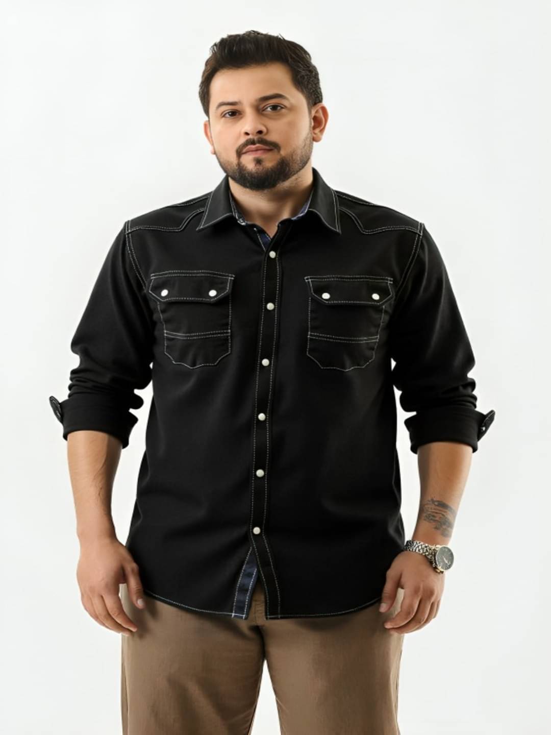 PLUS PARADISE Denim Regular Fit Solids Full Sleeves Men's Casual Shirt - Black ( Pack of 1 ) PLUS PARADISE Denim Regular Fit Solids Full Sleeves Men's Casual Shirt - Black ( Pack of 1 )
