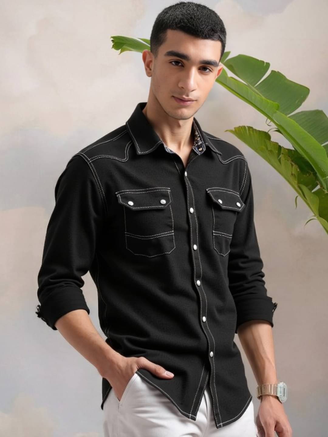PLUS PARADISE Denim Regular Fit Solids Full Sleeves Men's Casual Shirt - Black ( Pack of 1 ) PLUS PARADISE Denim Regular Fit Solids Full Sleeves Men's Casual Shirt - Black ( Pack of 1 )