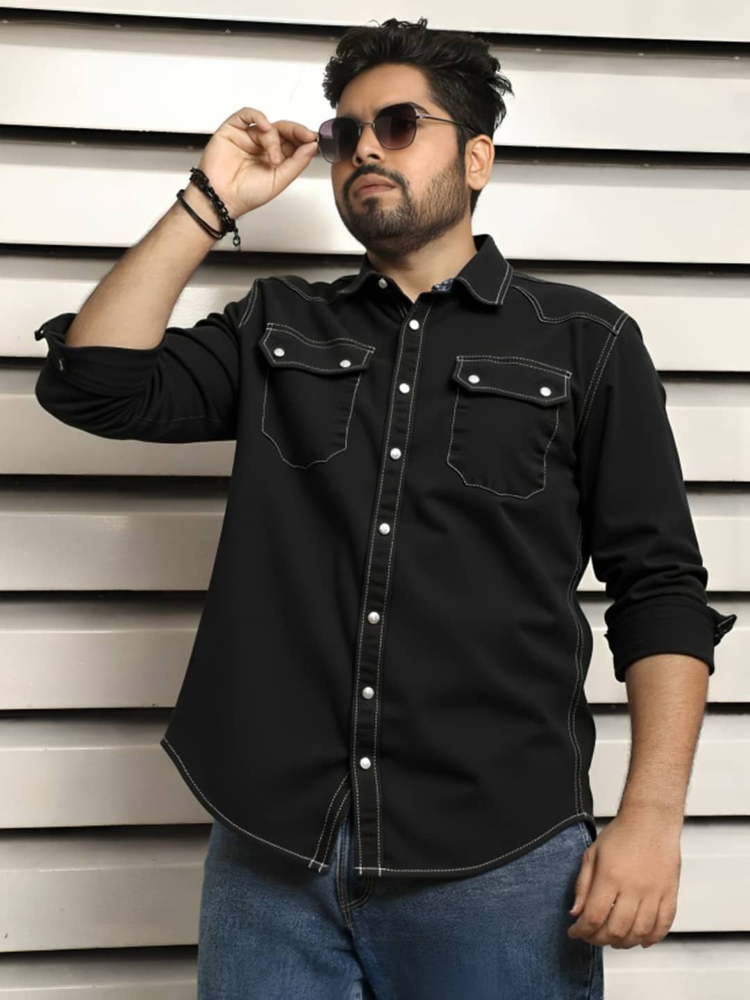 PLUS PARADISE Denim Regular Fit Solids Full Sleeves Men's Casual Shirt - Black ( Pack of 1 )