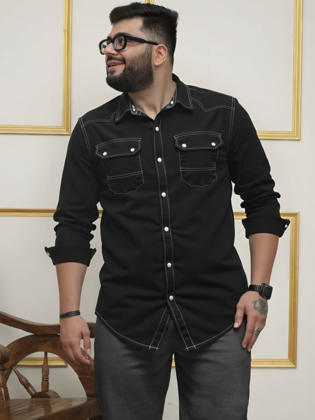     			PLUS PARADISE Denim Regular Fit Solids Full Sleeves Men's Casual Shirt - Black ( Pack of 1 )