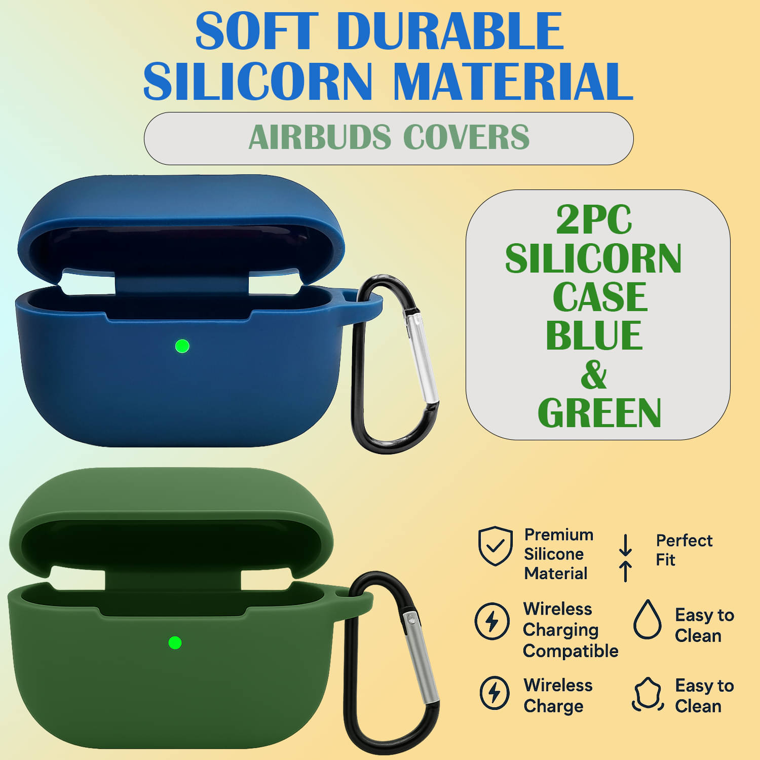     			Protective Earbuds Case Combo – Black & Green Shockproof Covers