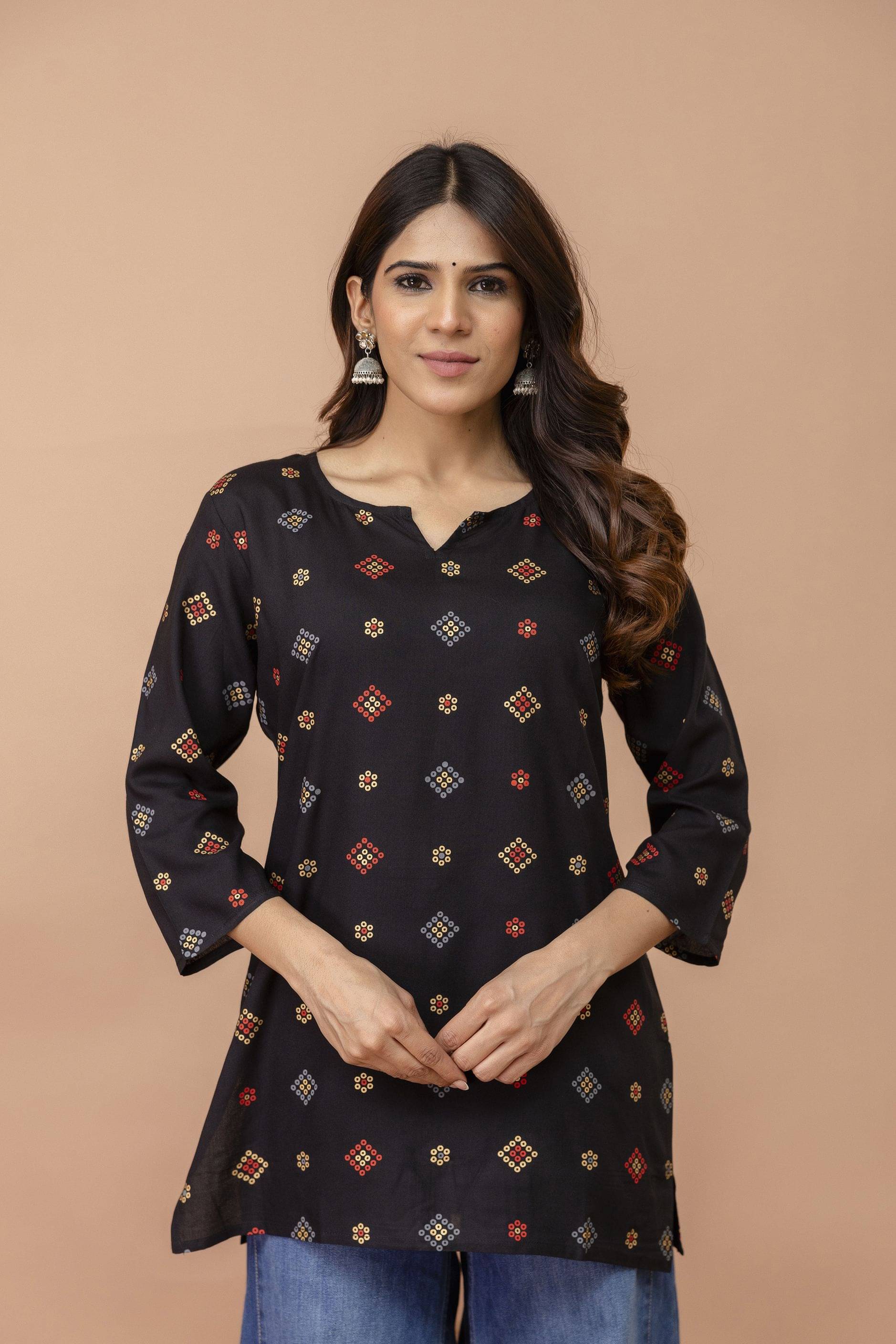 Purshottam Wala Women's Viscose Rayon Tunic ( Black ) Purshottam Wala Women's Viscose Rayon Tunic ( Black )
