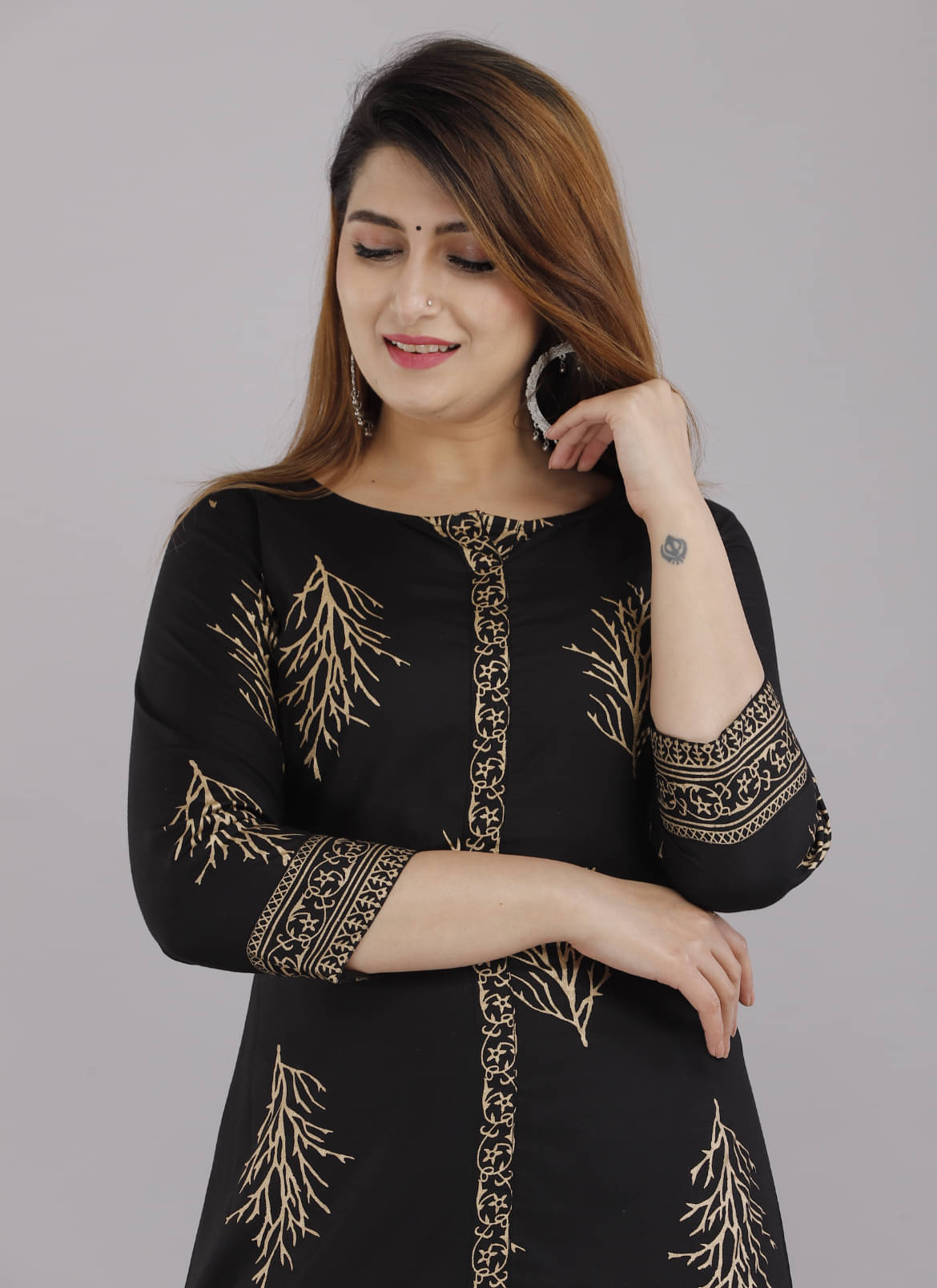     			RAMBAAN CREATION Women Rayon Printed A-line Kurti ( Black )