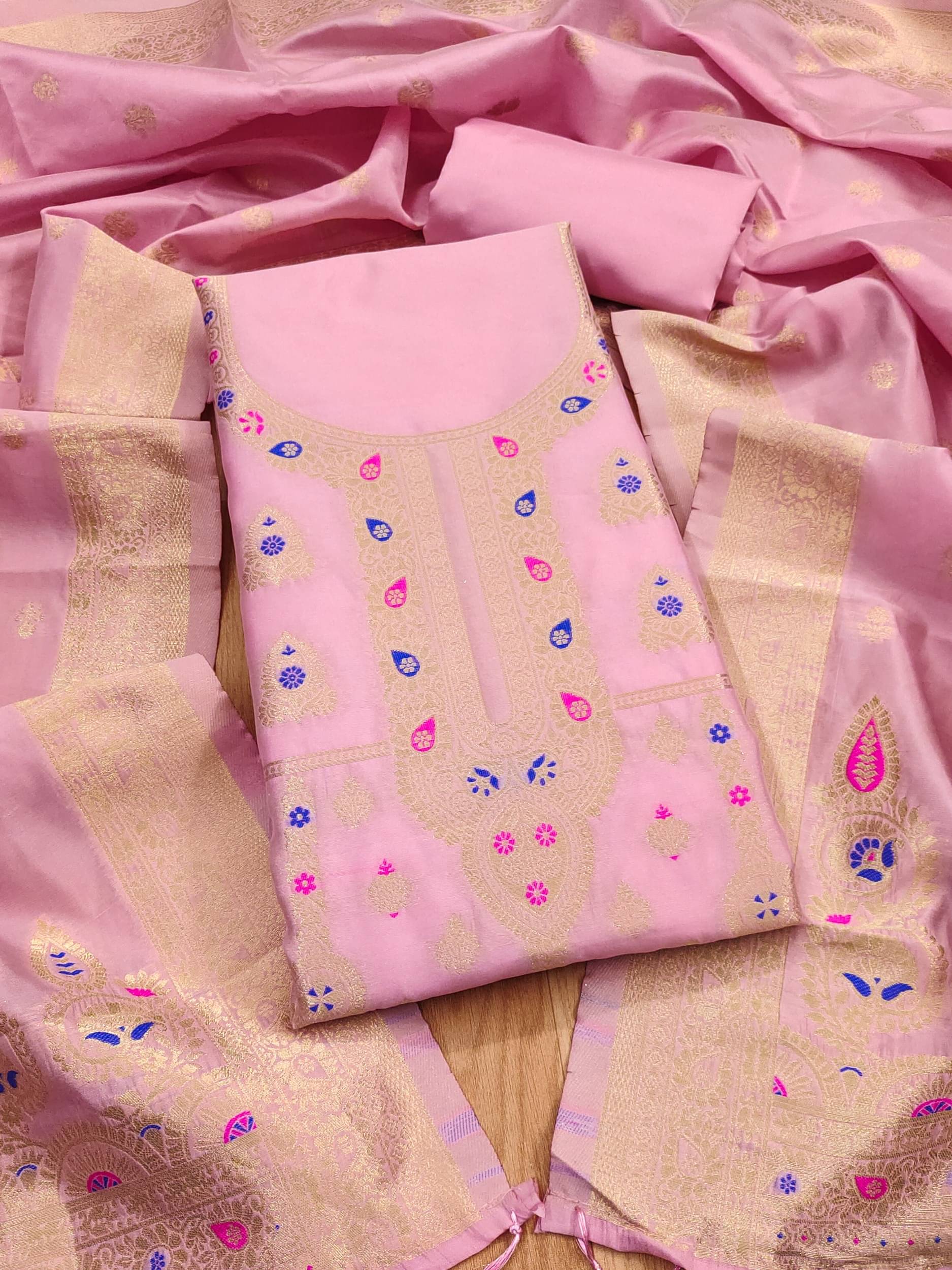 Rangtulika Ethnics Women Banarasi Unstitched Dress Material ( Pink )     			Rangtulika Ethnics Women Banarasi Unstitched Dress Material ( Pink )