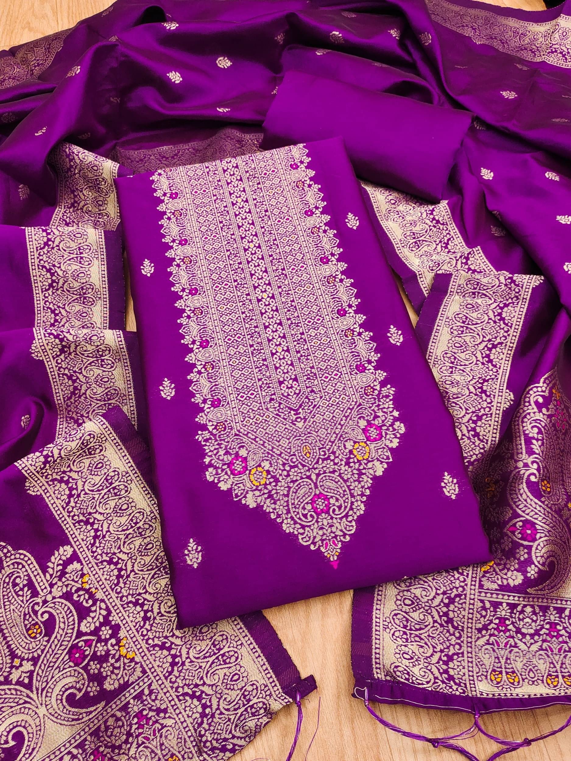 Rangtulika Ethnics Women Banarasi Unstitched Dress Material ( Purple )     			Rangtulika Ethnics Women Banarasi Unstitched Dress Material ( Purple )