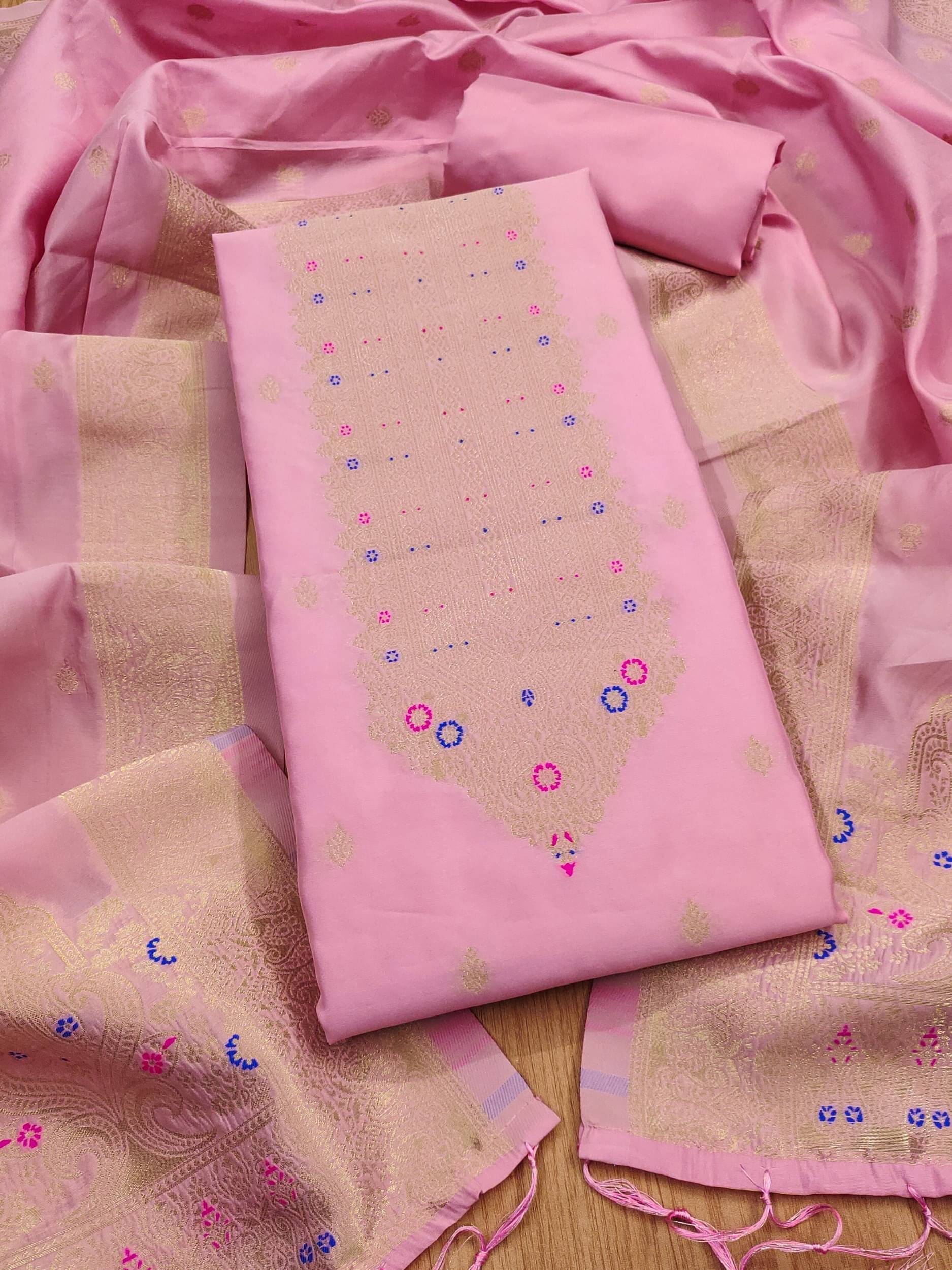 Rangtulika Ethnics Women Banarasi Unstitched Dress Material ( Pink )     			Rangtulika Ethnics Women Banarasi Unstitched Dress Material ( Pink )